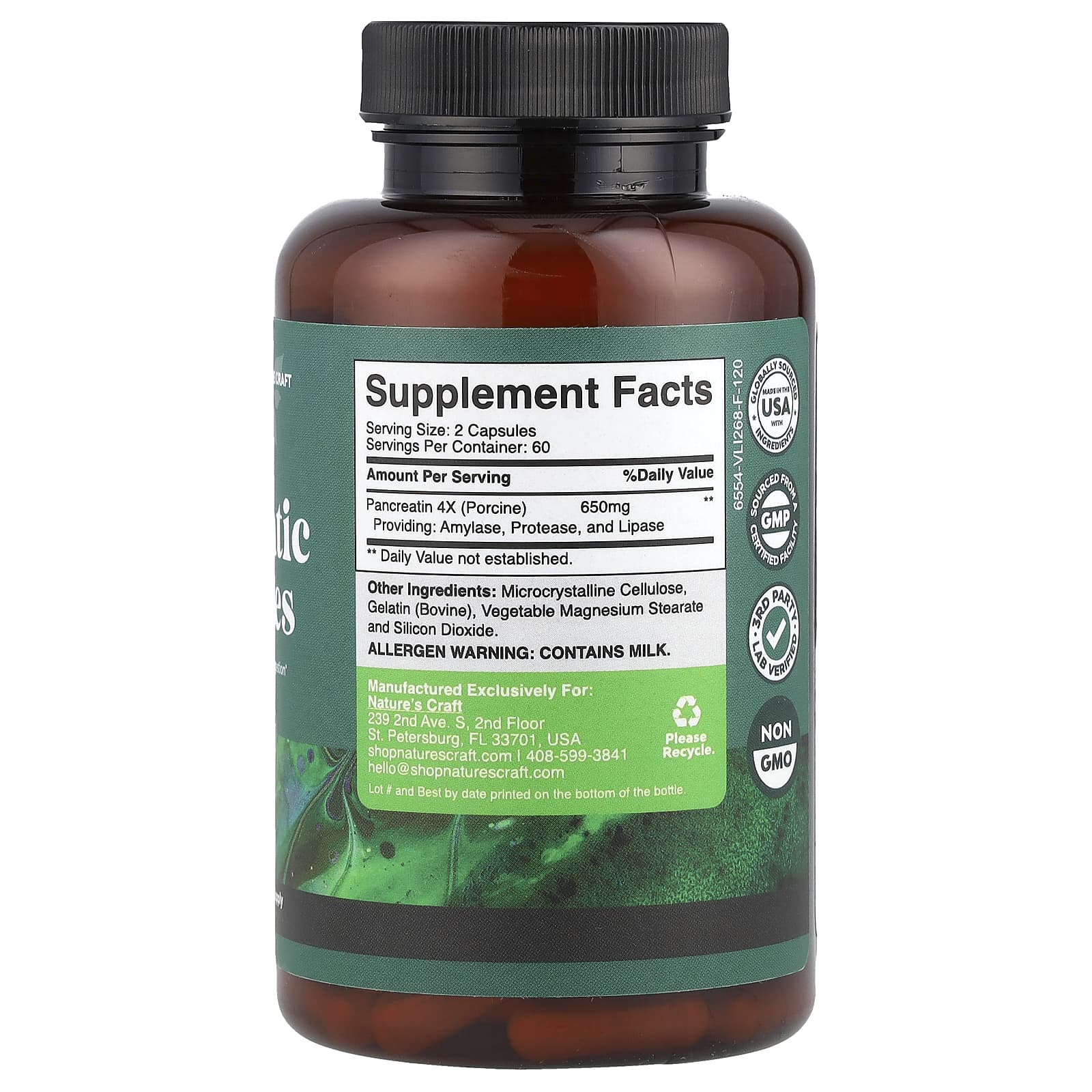 Nature's Craft, Pancreatic Enzymes, 120 Capsules (325 mg per Capsule) - Image 2