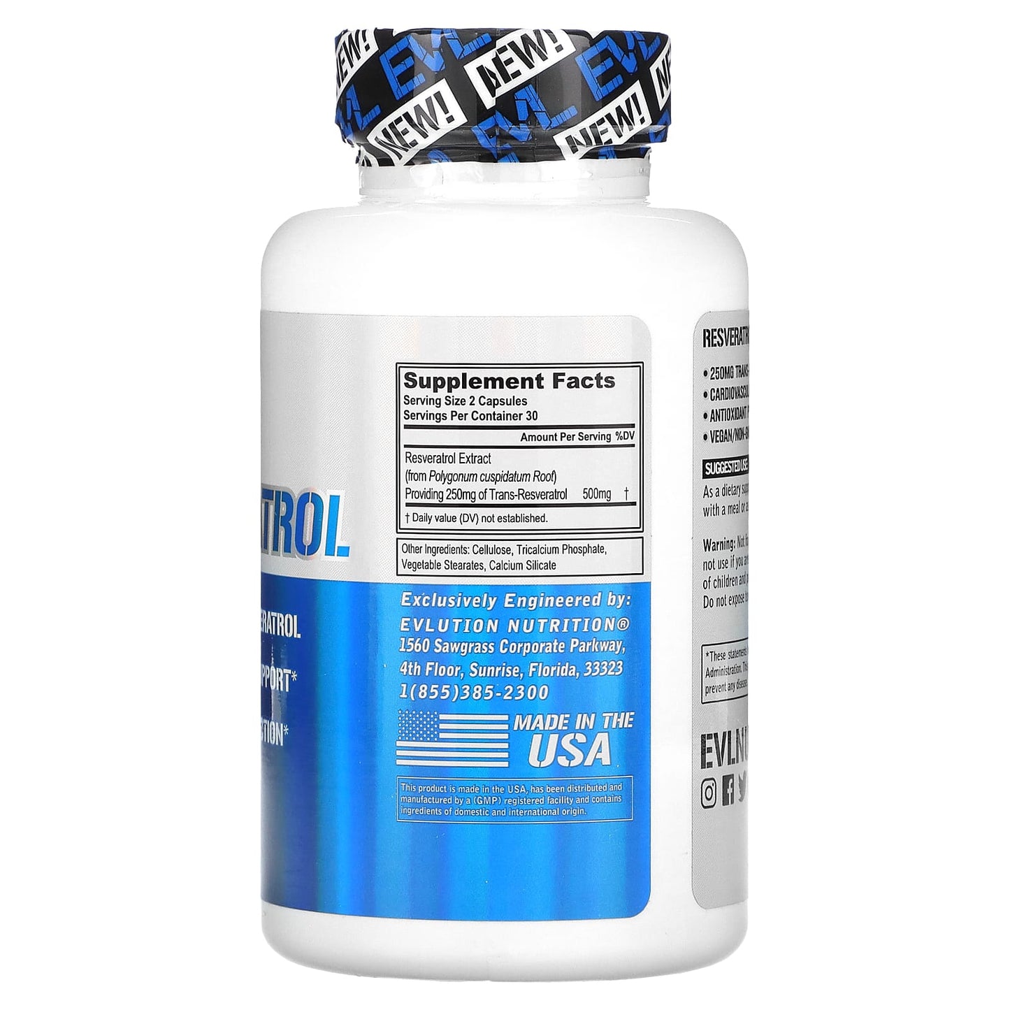 EVLution Nutrition Resveratrol Supplement 250mg 60 Capsules - Image 2