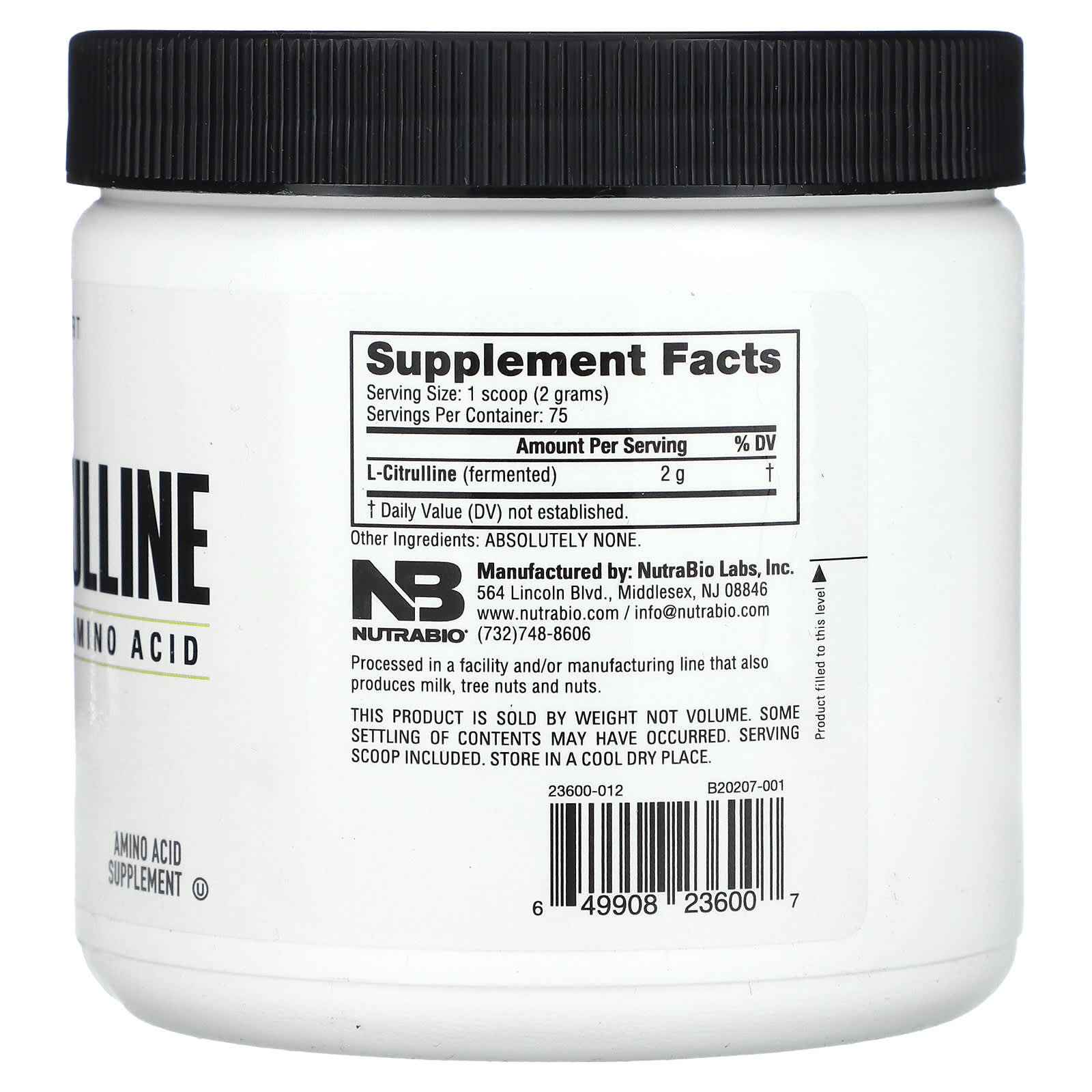 NutraBio, L-Citrulline, Free Form Amino Acid, 5.3 oz (150 g) - Image 2