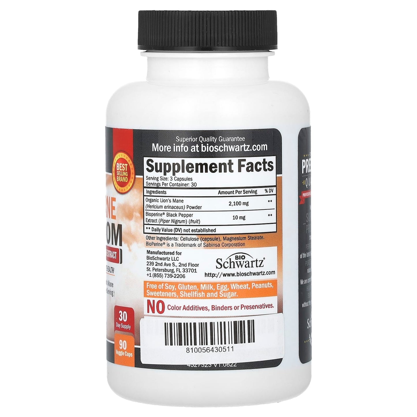 Organic Lion's Mane Mushroom Supplement with BioPerine - 90 Capsules - Image 2