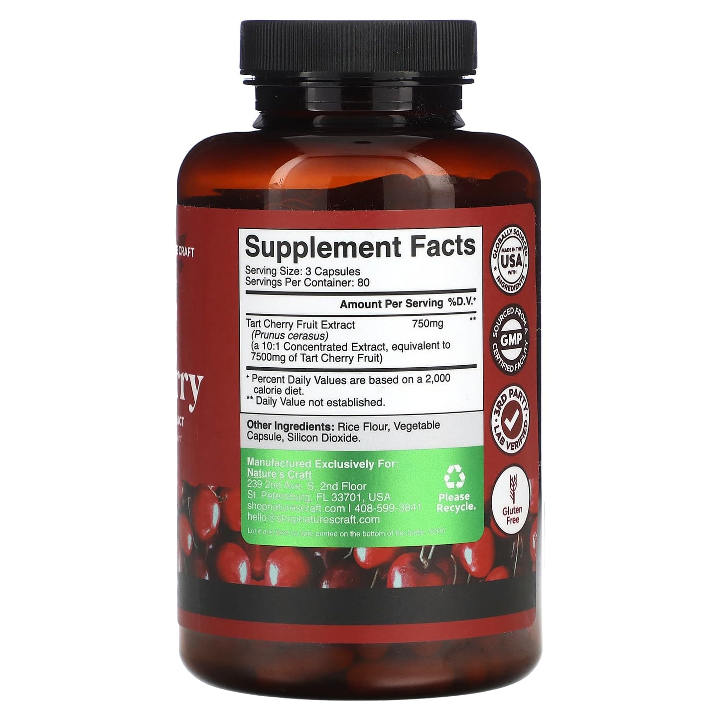 Nature's Craft, Tart Cherry, 240 Capsules (250 mg per Capsule) - Image 2