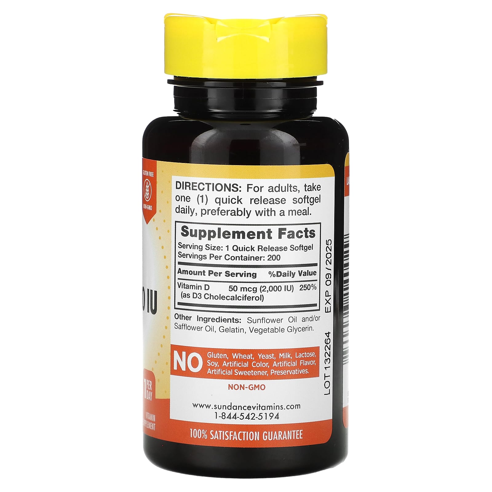 Sundance Vitamins, High Potency D3, 50 mcg (2,000 IU), 200 Quick Release Softgels - Image 2