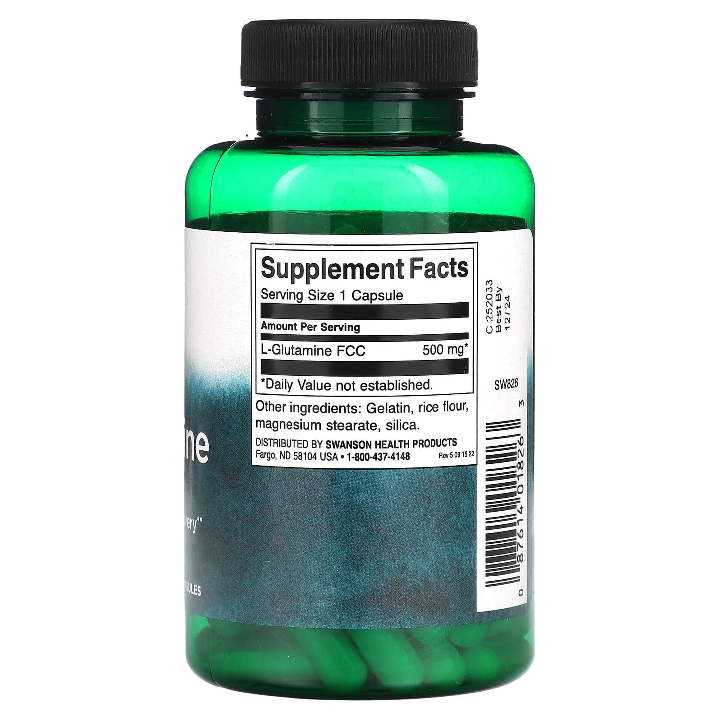 Swanson, L-Glutamine , 500 mg , 100 Capsules - Image 2