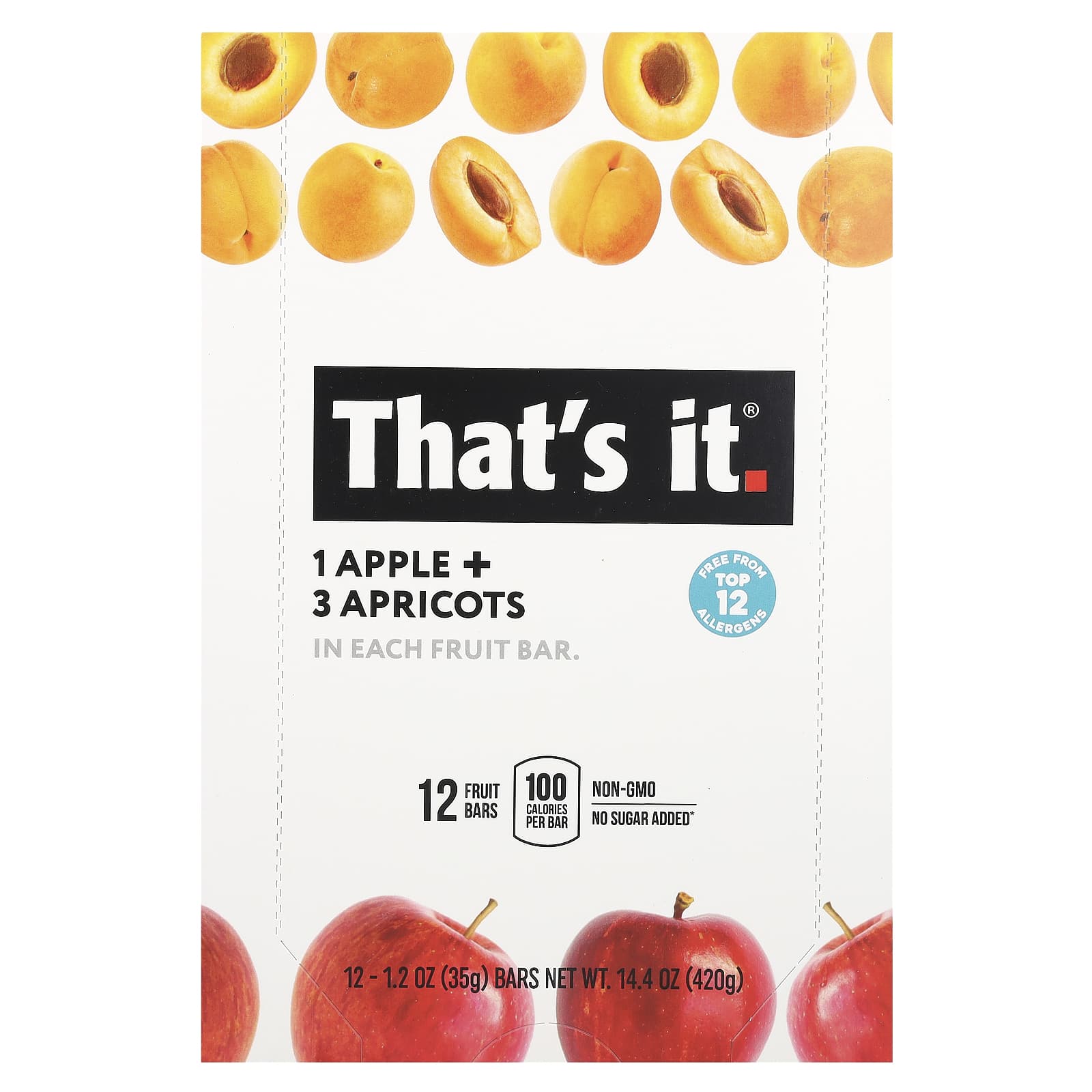 That's It, Fruit Bars, Apple + Apricots, 12 Bars, 1.2 oz (35 g) Each - Image 1