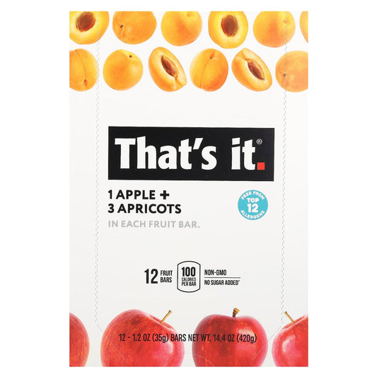 That's It, Fruit Bars, Apple + Apricots, 12 Bars, 1.2 oz (35 g) Each - Image 1