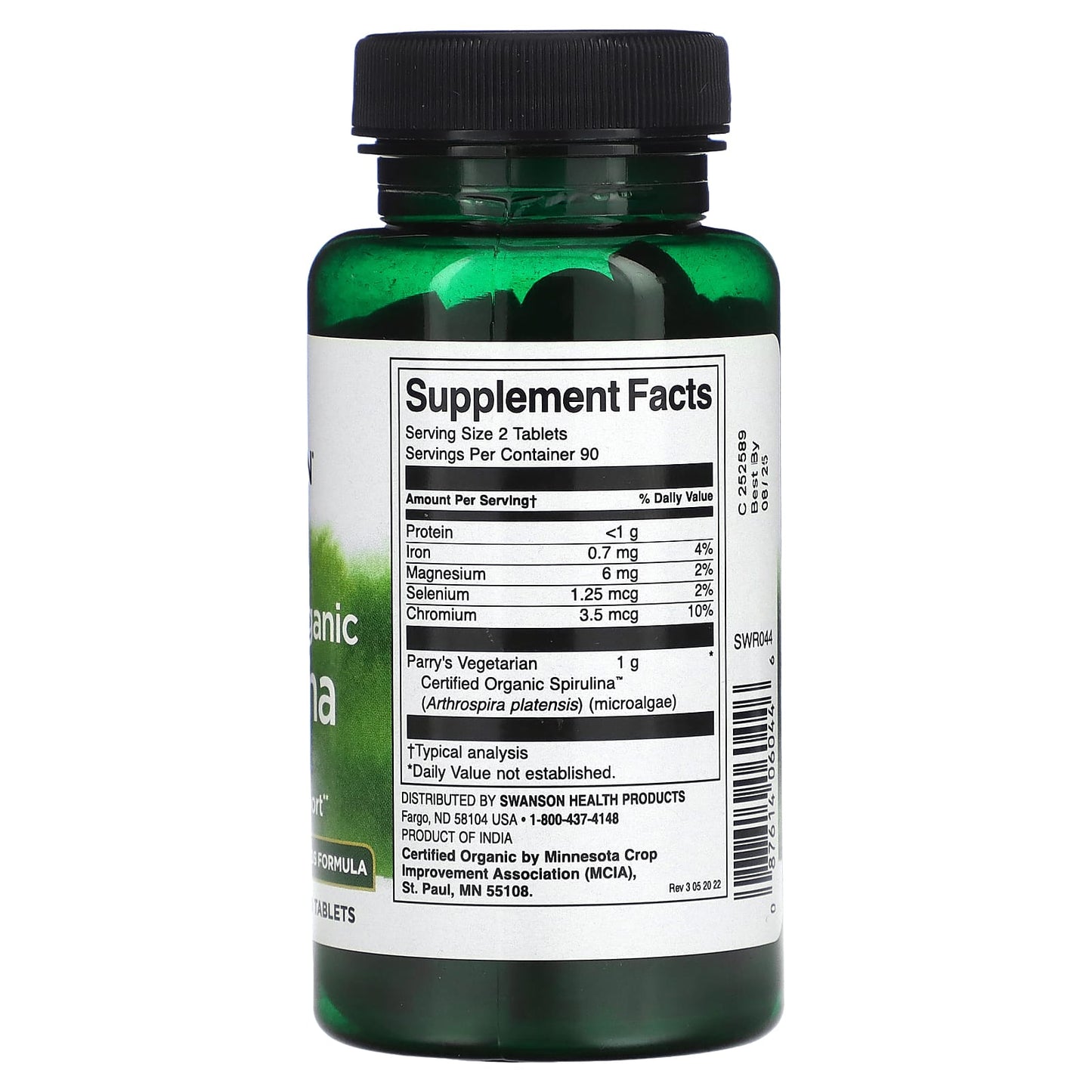 Swanson, Certified Organic Spirulina, 180 Tablets