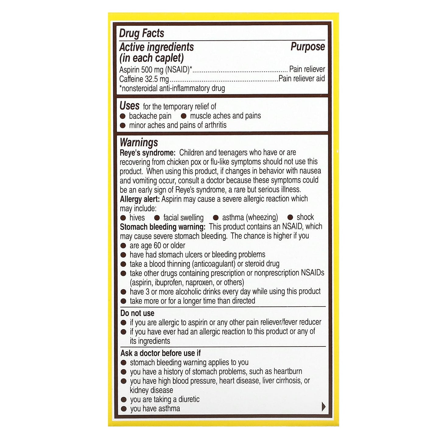 Bayer Back & Body Pain Reliever 500mg 100 Caplets Fast Relief - Image 2