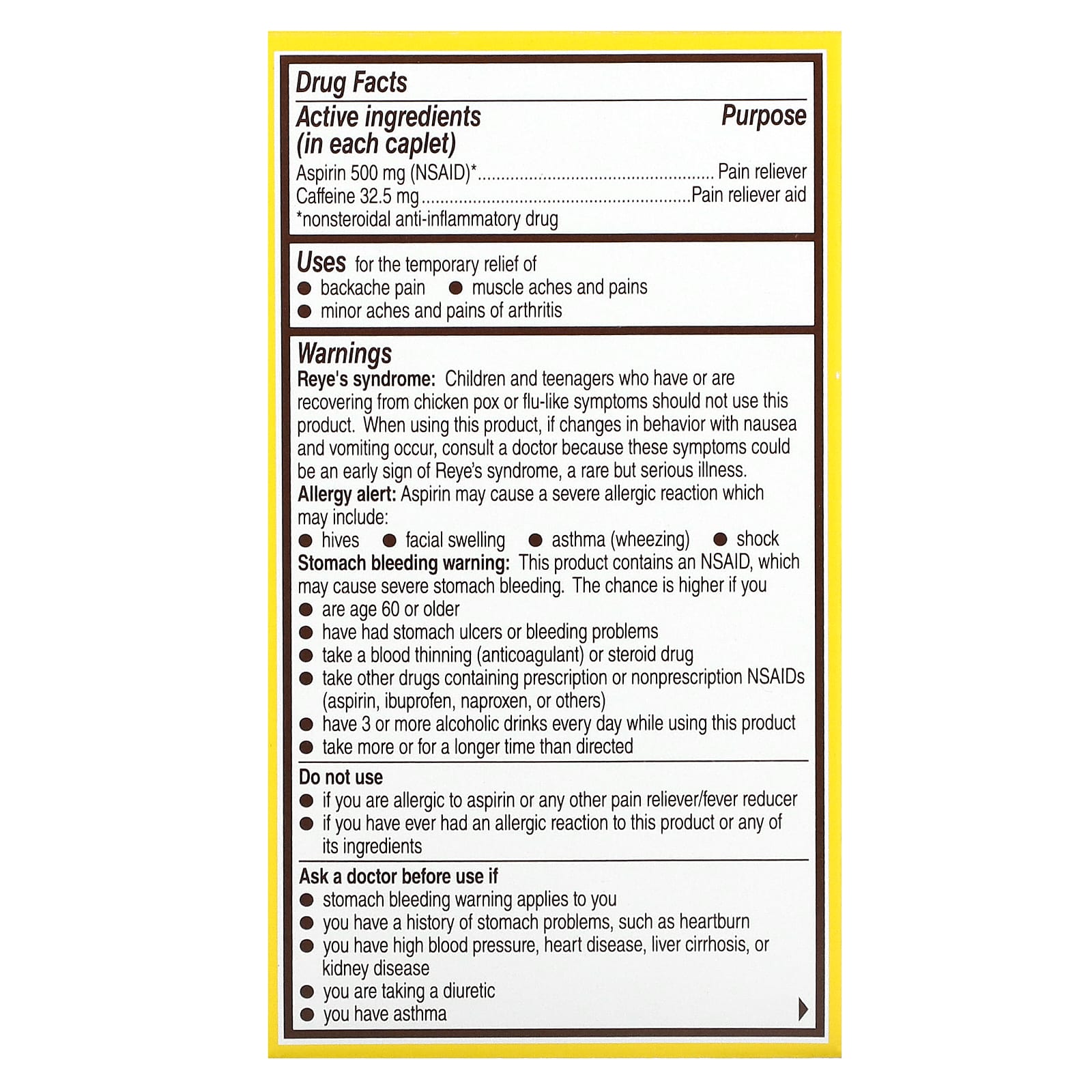 Bayer Back & Body Pain Reliever 500mg 100 Caplets Fast Relief - Image 2
