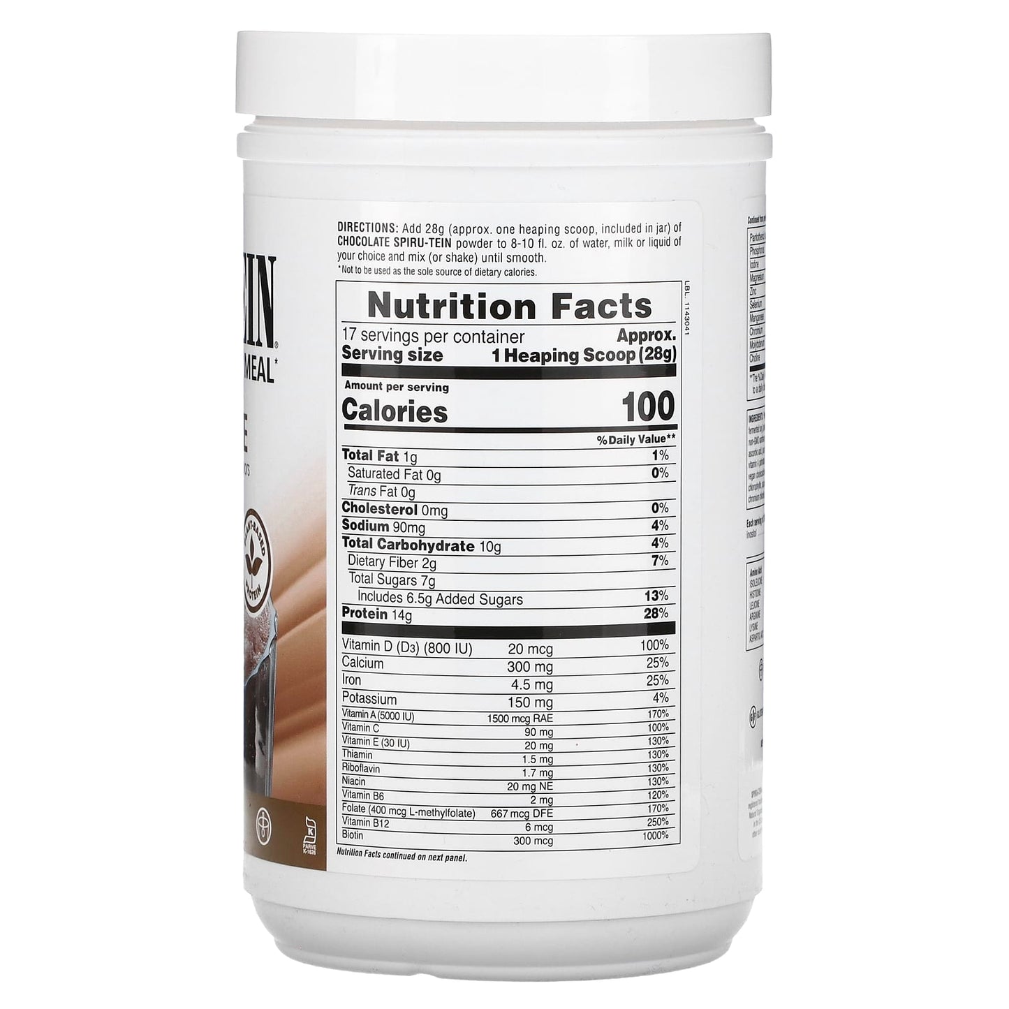 NaturesPlus, Spiru-Tein, Protein Powder Meal, Chocolate, 1.05 lbs (476 g) - Image 2