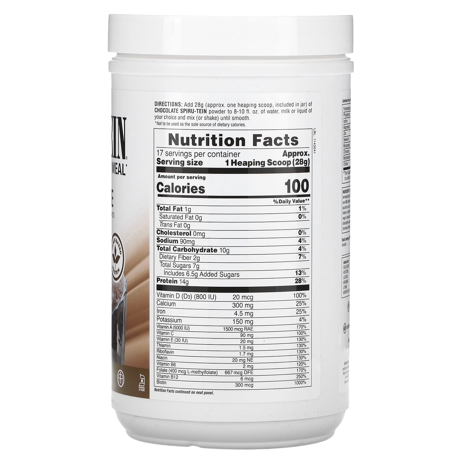 NaturesPlus, Spiru-Tein, Protein Powder Meal, Chocolate, 1.05 lbs (476 g) - Image 2
