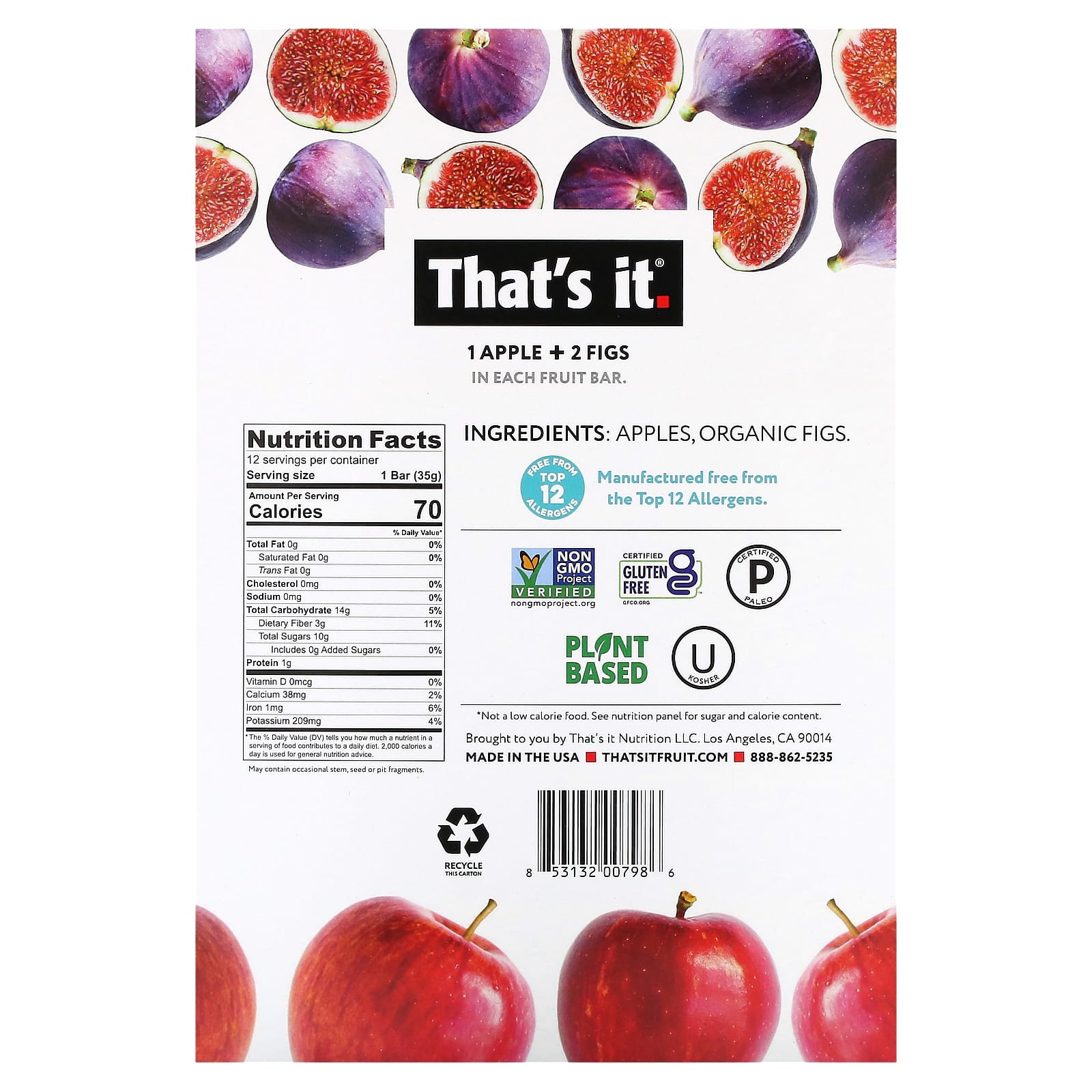 That's It, Fruit Bar, Apple + Figs, 12  Bars, 1.2 oz (35 g) Each - Image 2