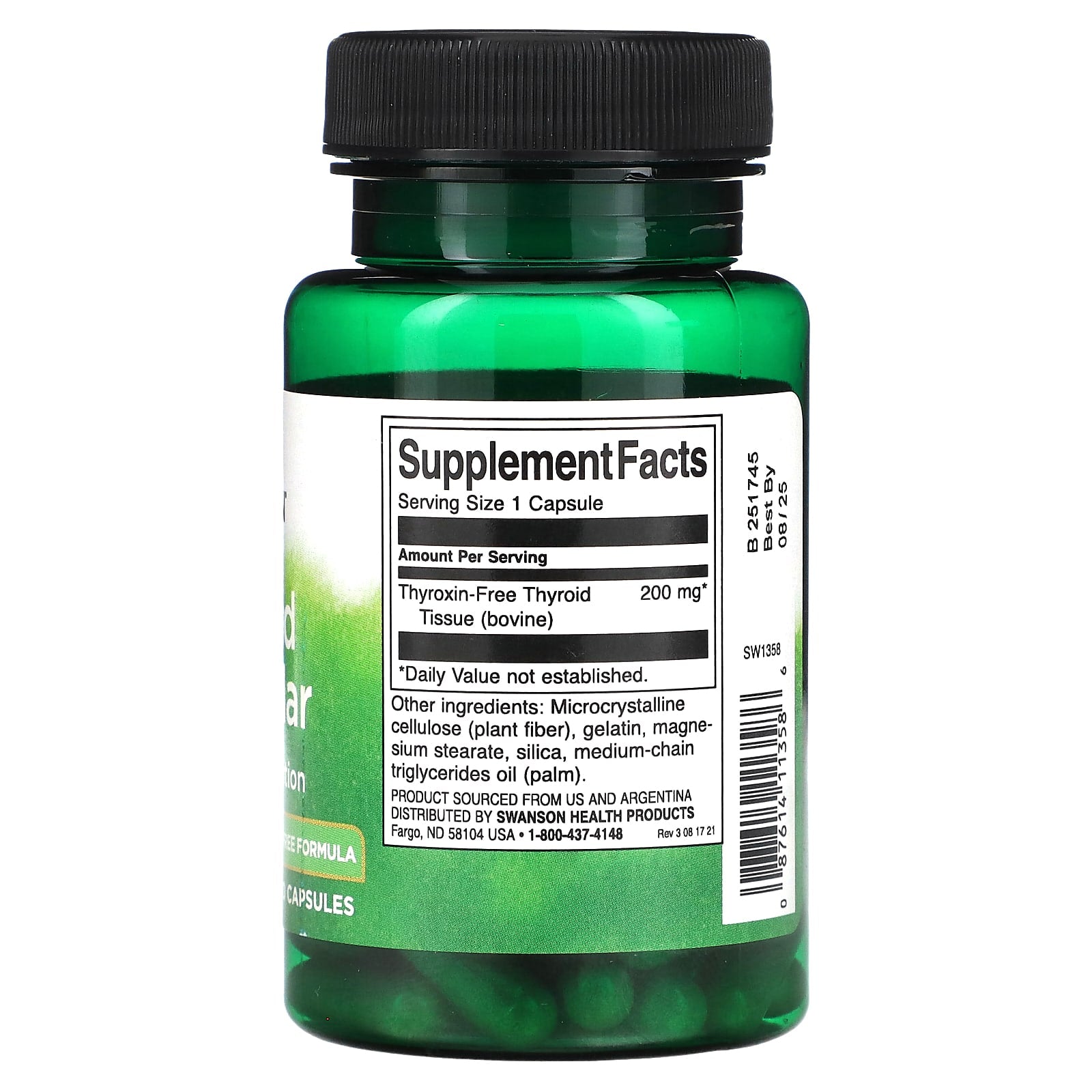 Swanson, Thyroid Glandular, 200 mg, 60 Capsules - Image 2