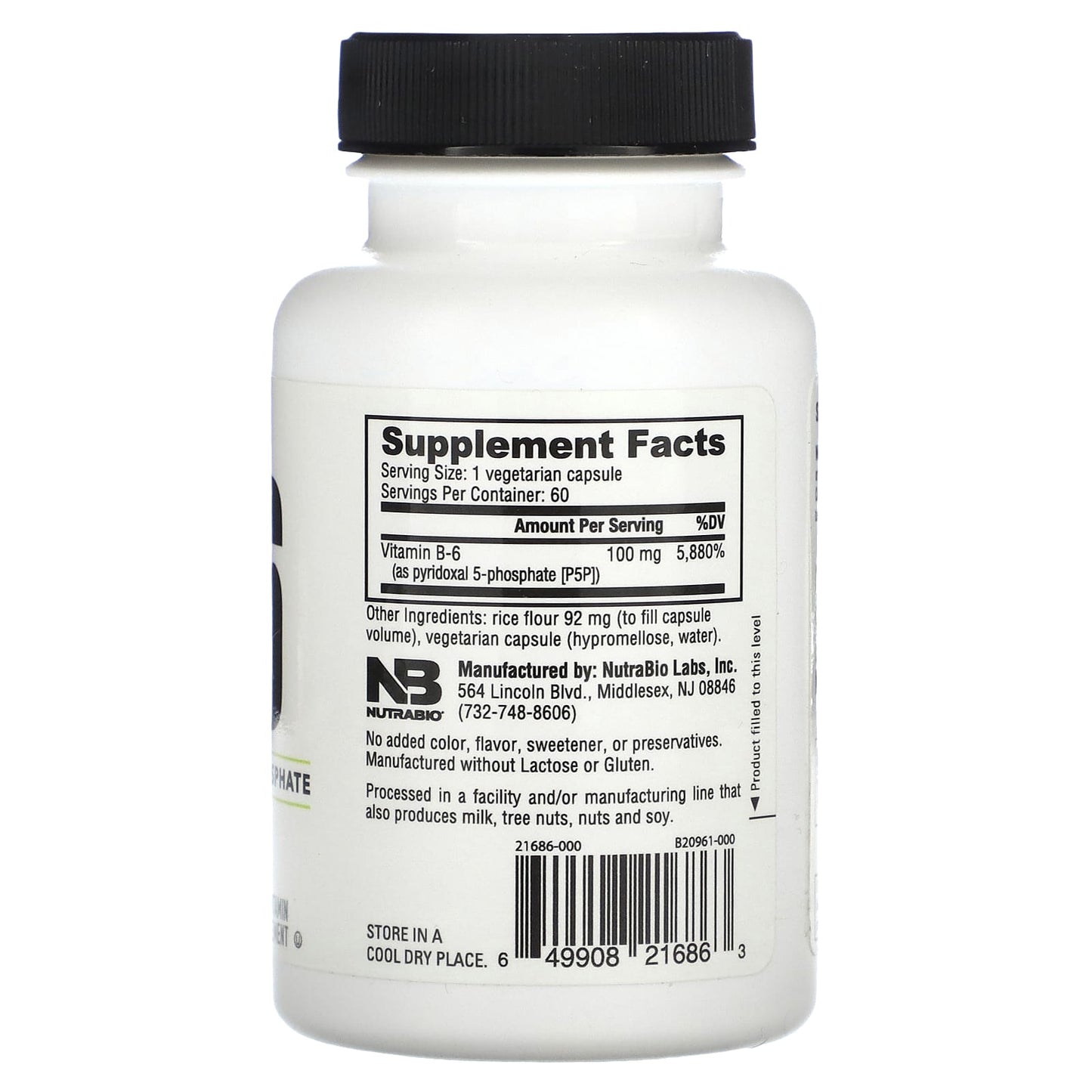 NutraBio, B-6, 100 mg, 60 Capsules - Image 2