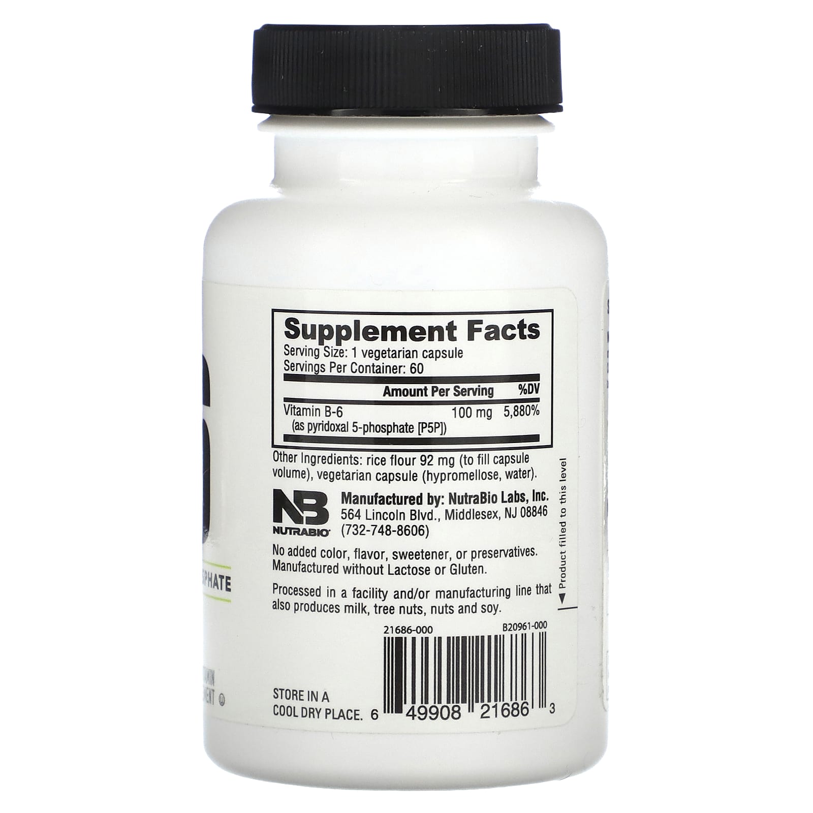 NutraBio, B-6, 100 mg, 60 Capsules - Image 2