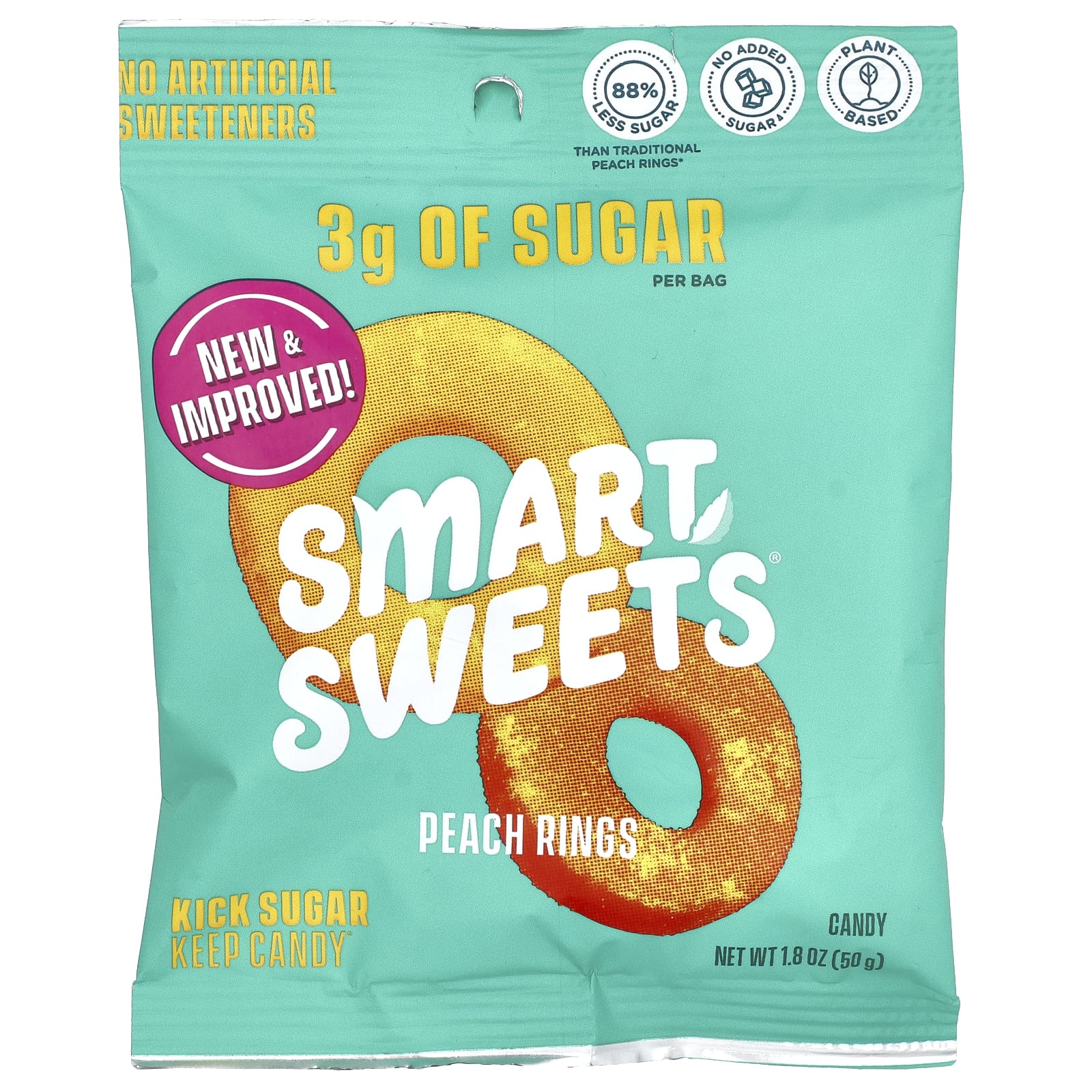 SmartSweets, Peach Rings, 1.8 oz (50 g) - Image 1