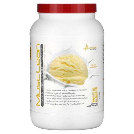 Metabolic Nutrition, MuscLean, Lean Muscle Weight Gainer, Vanilla Milkshake, 2.5 lb - Image 1