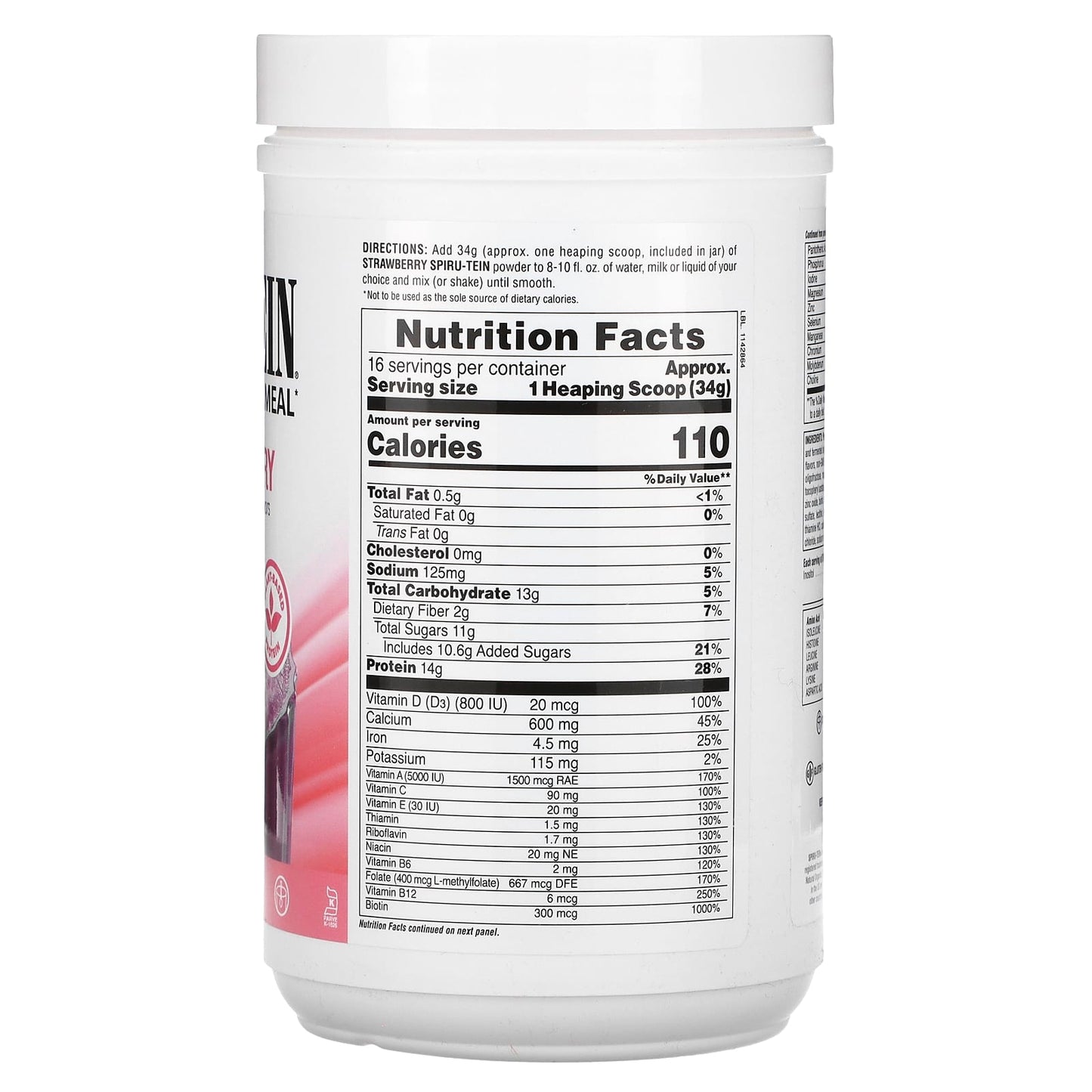 NaturesPlus, Spiru-Tein, Protein Powder Meal, Strawberry, 1.2 lbs (544 g) - Image 2