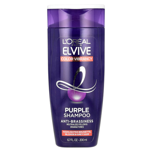 L'Oréal, Elvive, Color Vibrancy, Purple Shampoo, Highlighted Brunette, Blonde & Grey Hair, 6.7 fl oz (200 ml) - Image 1