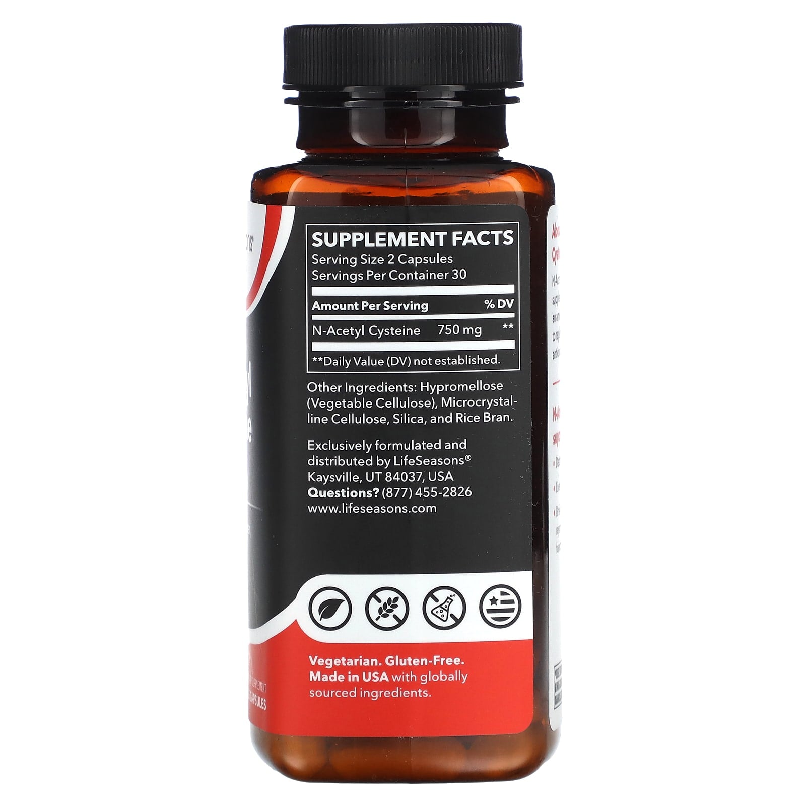 LifeSeasons, N-Acetyl Cysteine, 60 Veg Capsules (375 mg per Capsule) - Image 2