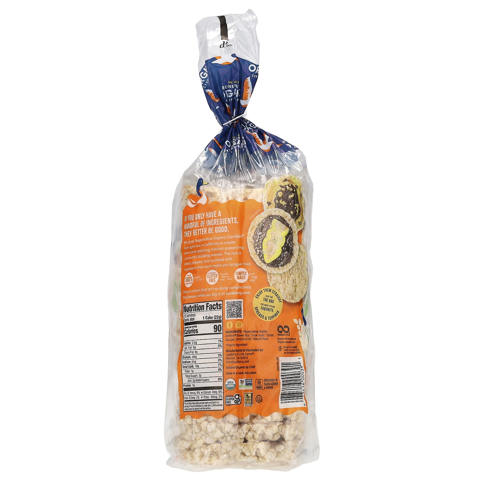 Lundberg, Organic Brown Rice Cakes, Cinnamon Toast, 9.5 oz (269 g) - Image 2