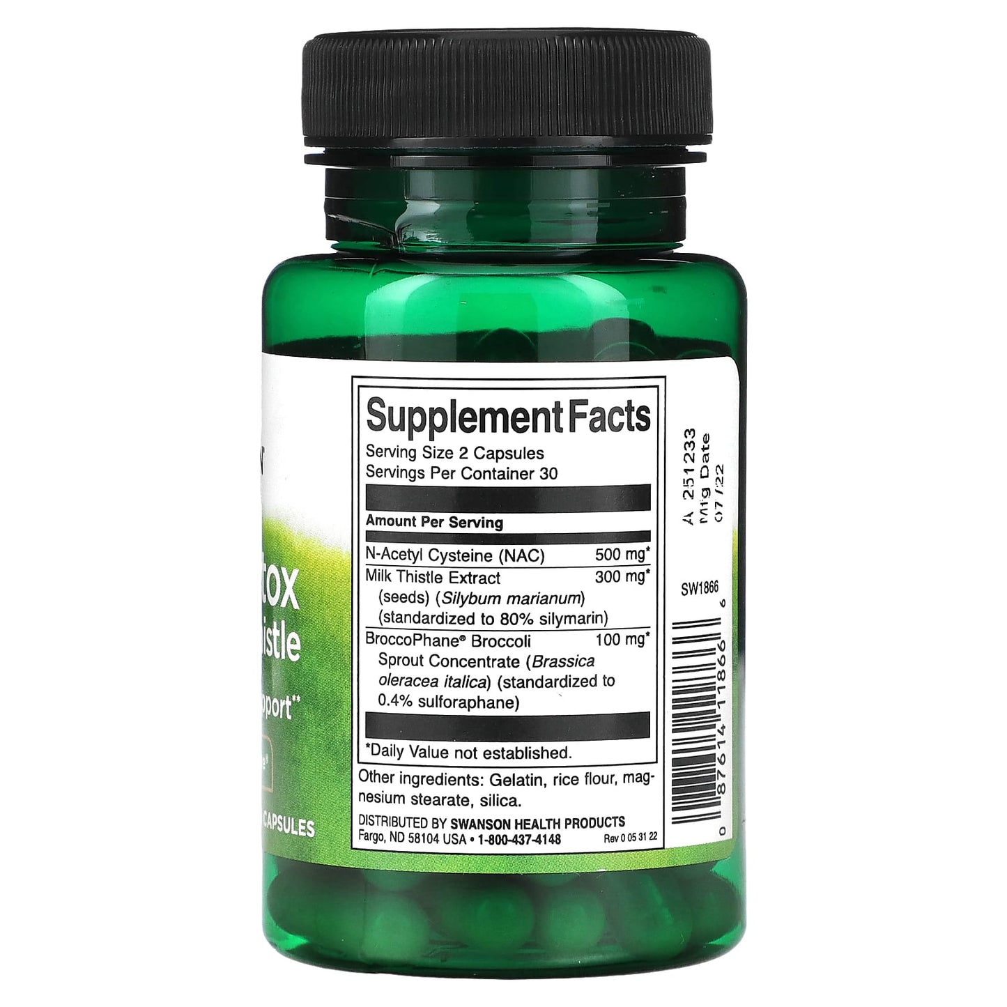 Swanson, NAC Detox with Milk Thistle with BroccoPhane, 60 Capsules - Image 2