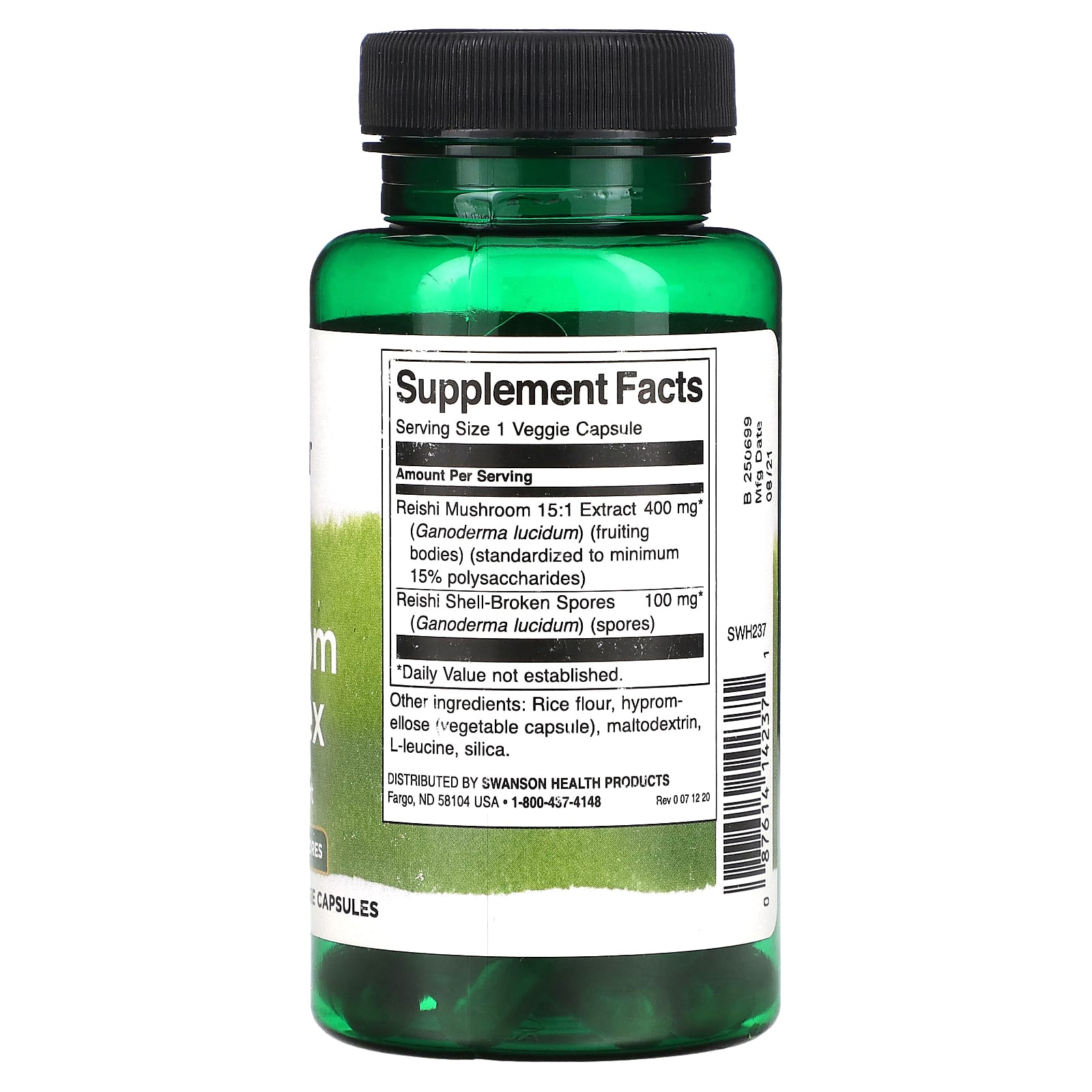 Swanson, Reishi Mushroom Complex with Shell-Broken Spores, 60 Veggie Capsules - Image 2