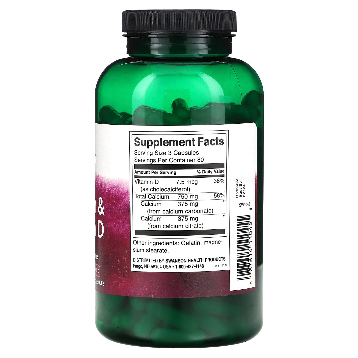 Swanson, Calcium & Vitamin D, 240 Capsules - Image 2