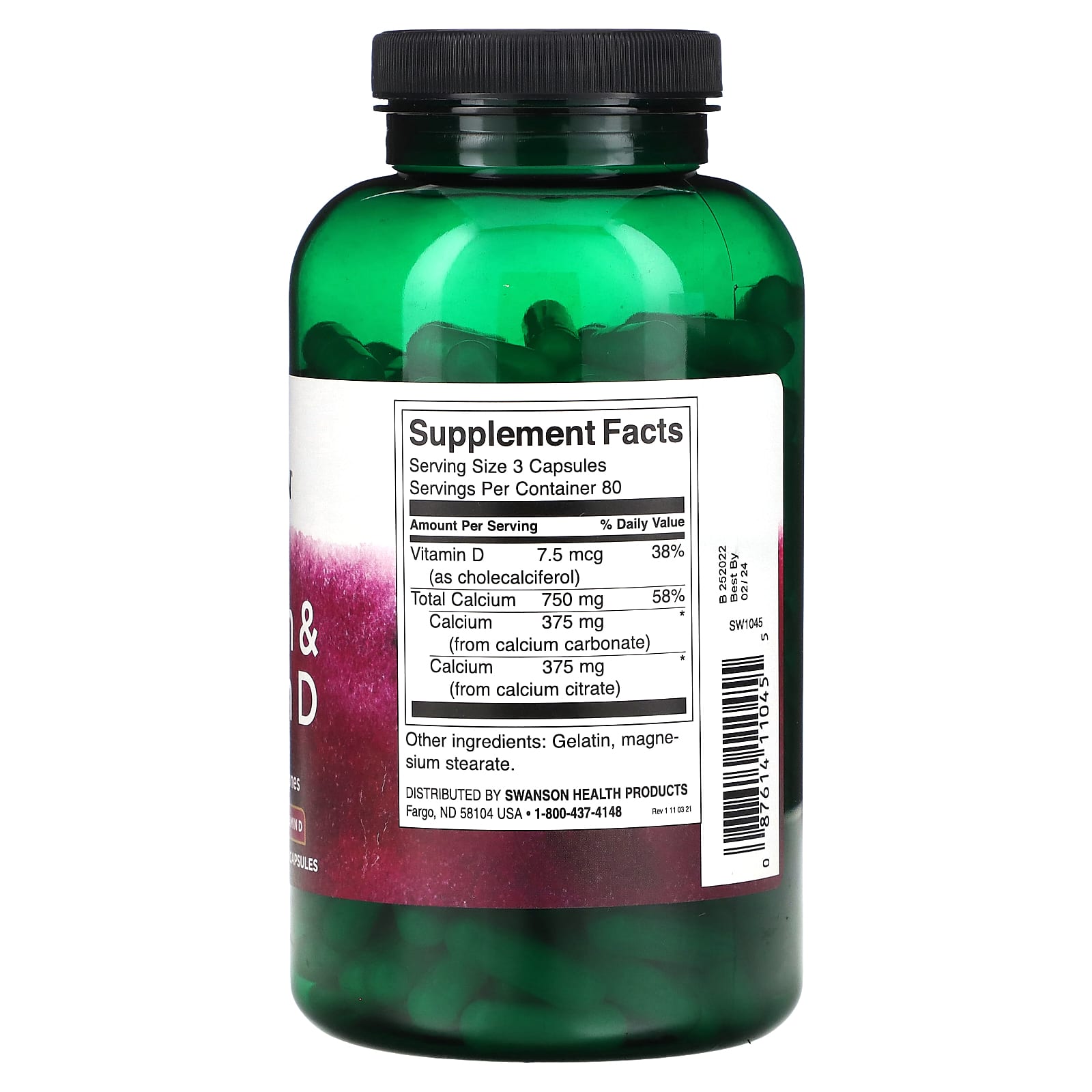 Swanson, Calcium & Vitamin D, 240 Capsules - Image 2