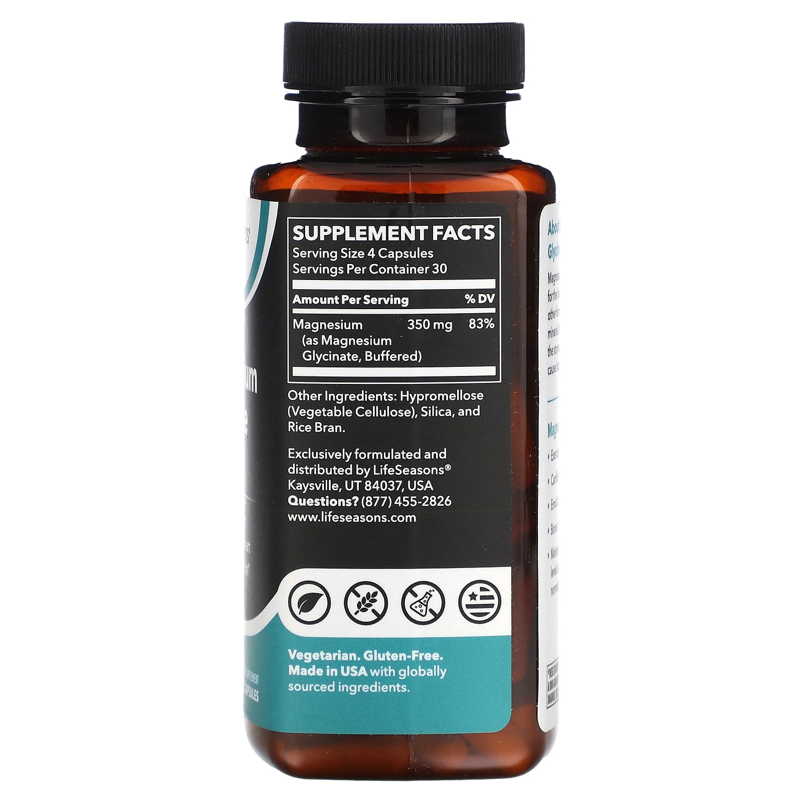 LifeSeasons, Magnesium Glycinate, 120 Veg Capsules (87.5 mg per Capsule) - Image 2