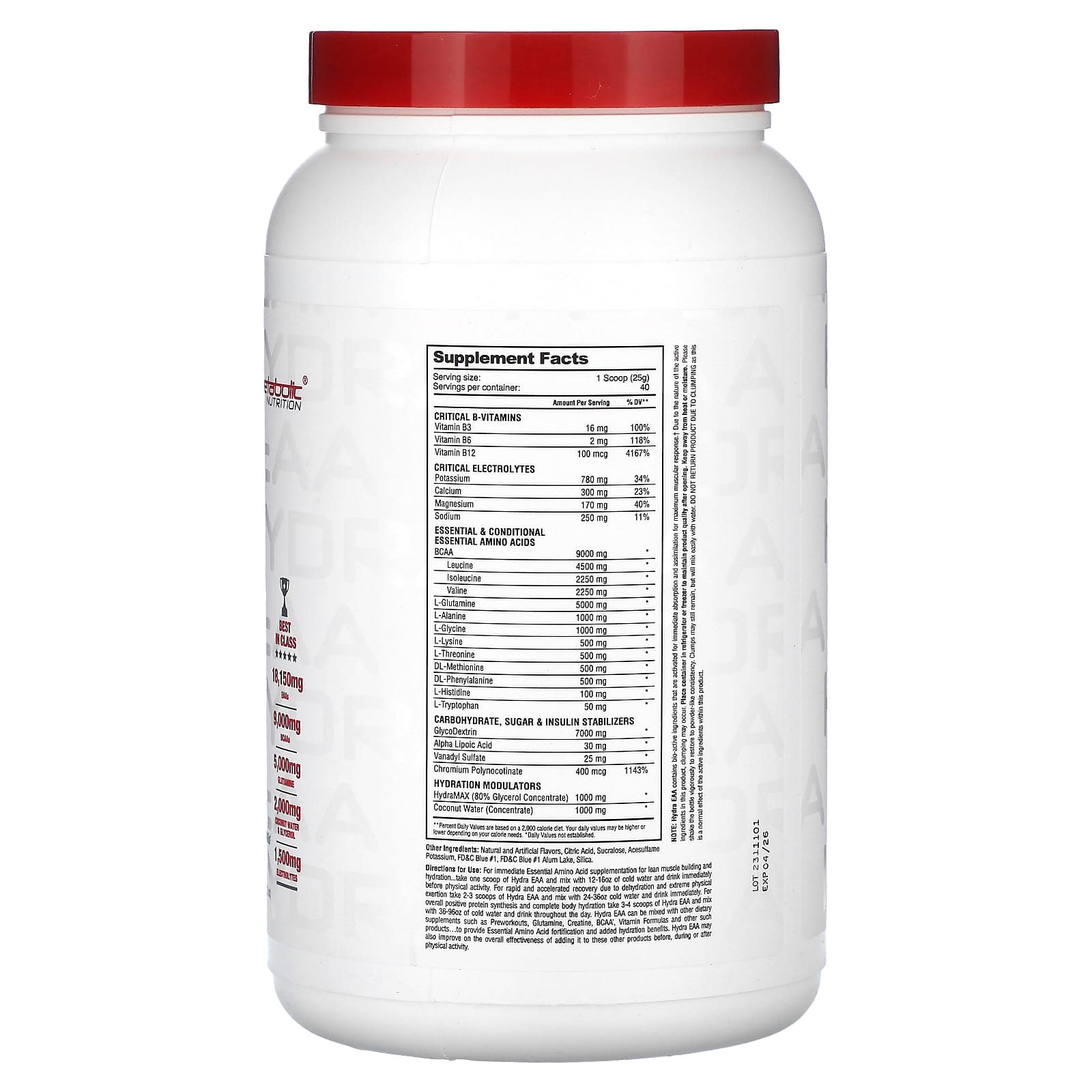 Metabolic Nutrition, Hydra EAA, Blue Raspberry, 35.2 oz (1,000 g) - Image 2