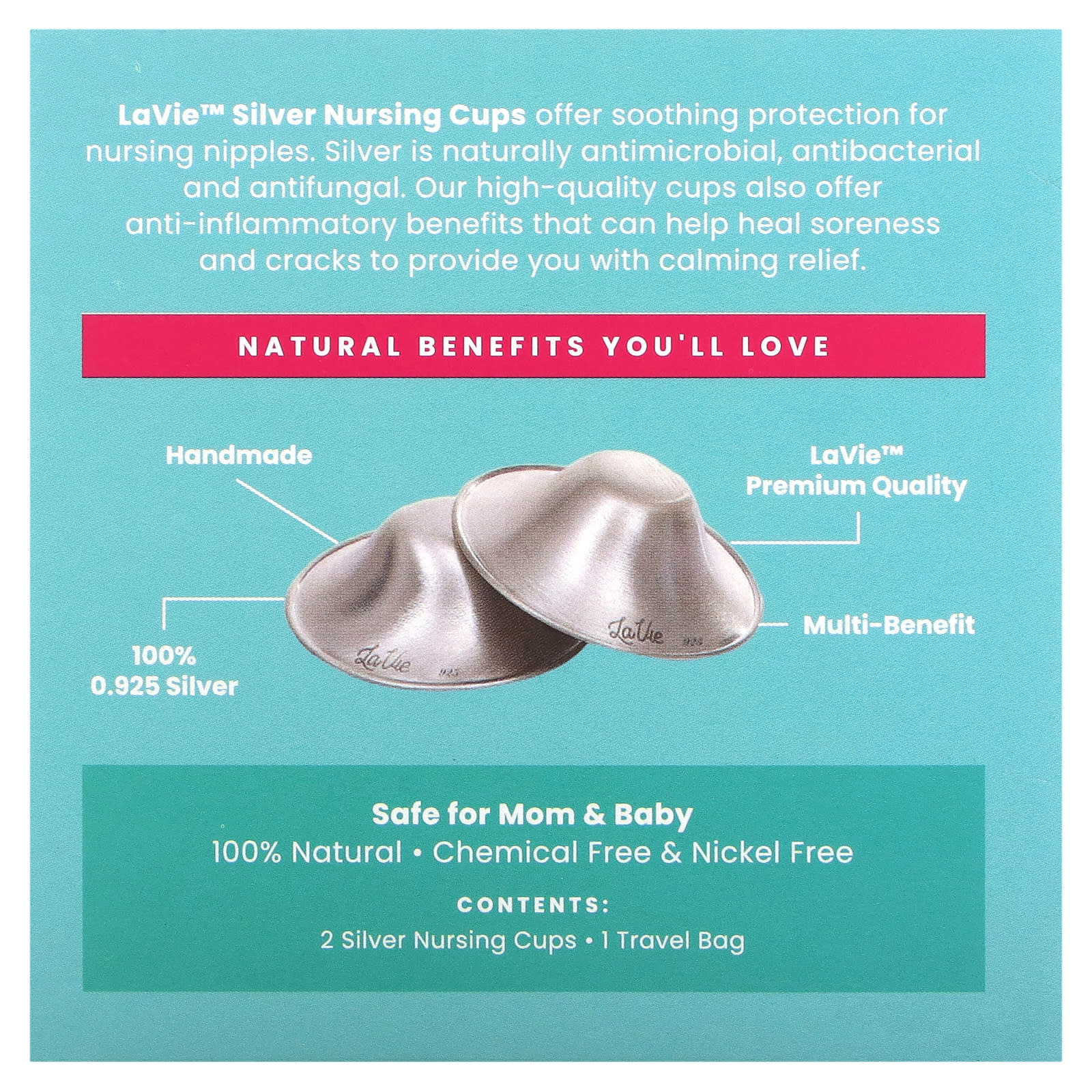 LaVie, Soothing Silver Nursing Cups, Healing Tool, Size 2, 3 Piece Set - Image 2