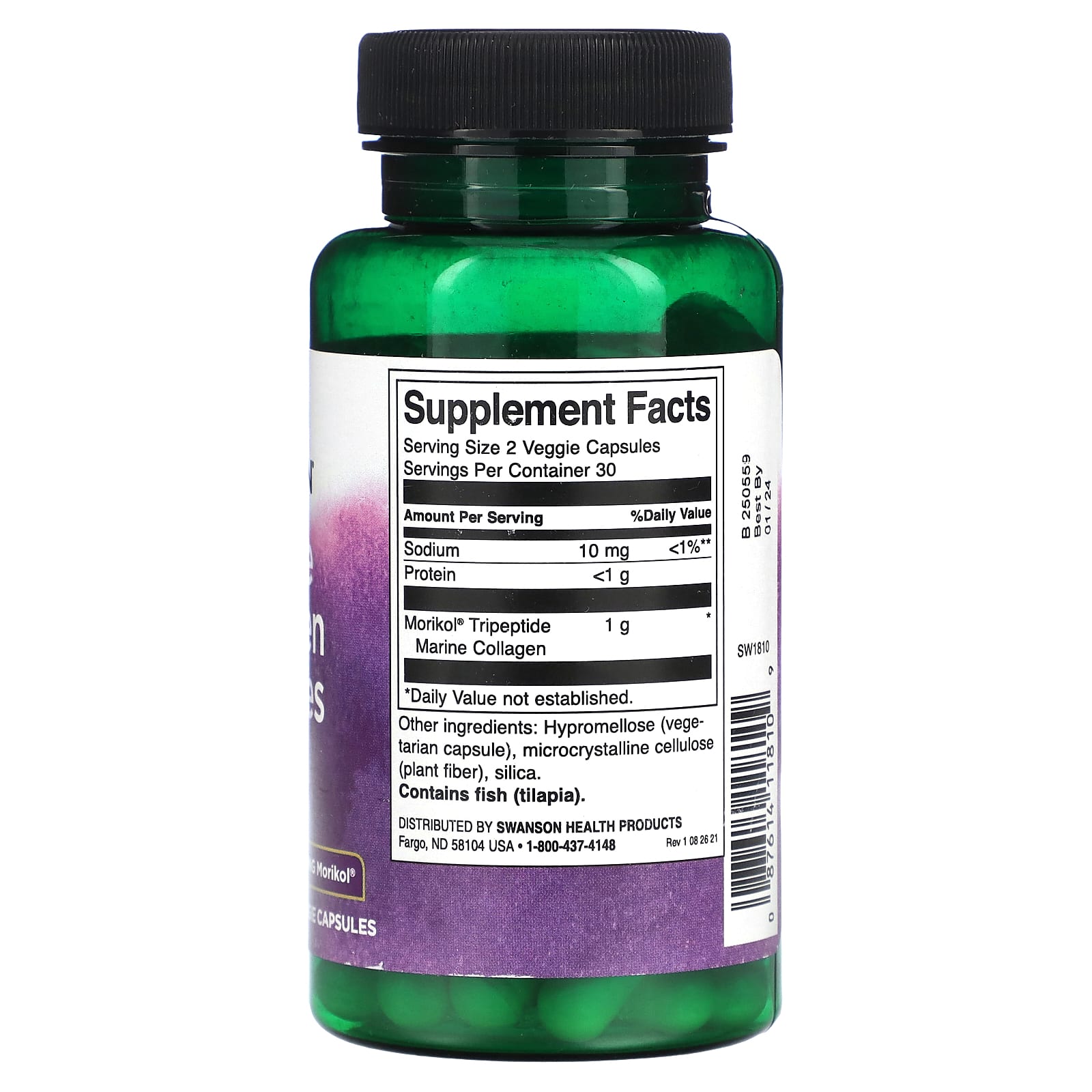 Swanson, Marine Collagen Peptides Type 1, 500 mg, 60 Veggie Capsules - Image 2