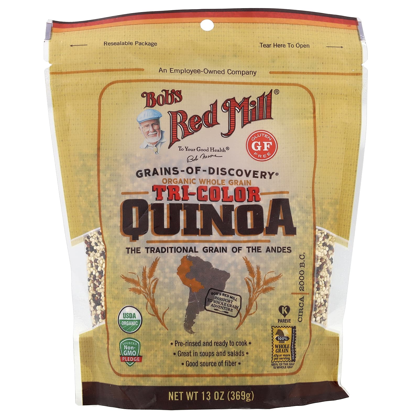 Organic Tri-Color Quinoa, Whole Grain, 13 oz (369 g) - Bob's Red Mill - Image 1