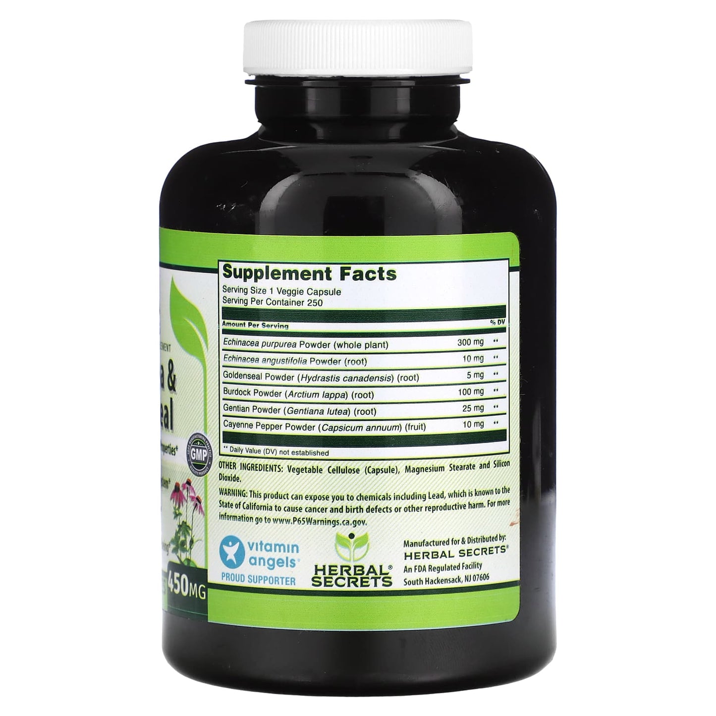 Echinacea & Goldenseal Supplement, 450mg, 250 Veggie Capsules, Immune Support - Image 2