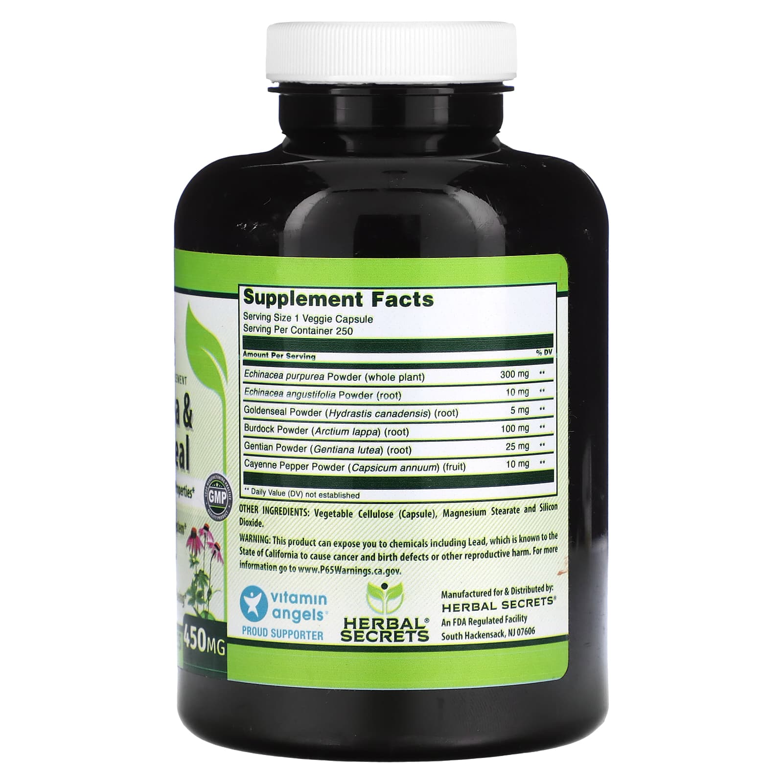 Echinacea & Goldenseal Supplement, 450mg, 250 Veggie Capsules, Immune Support - Image 2