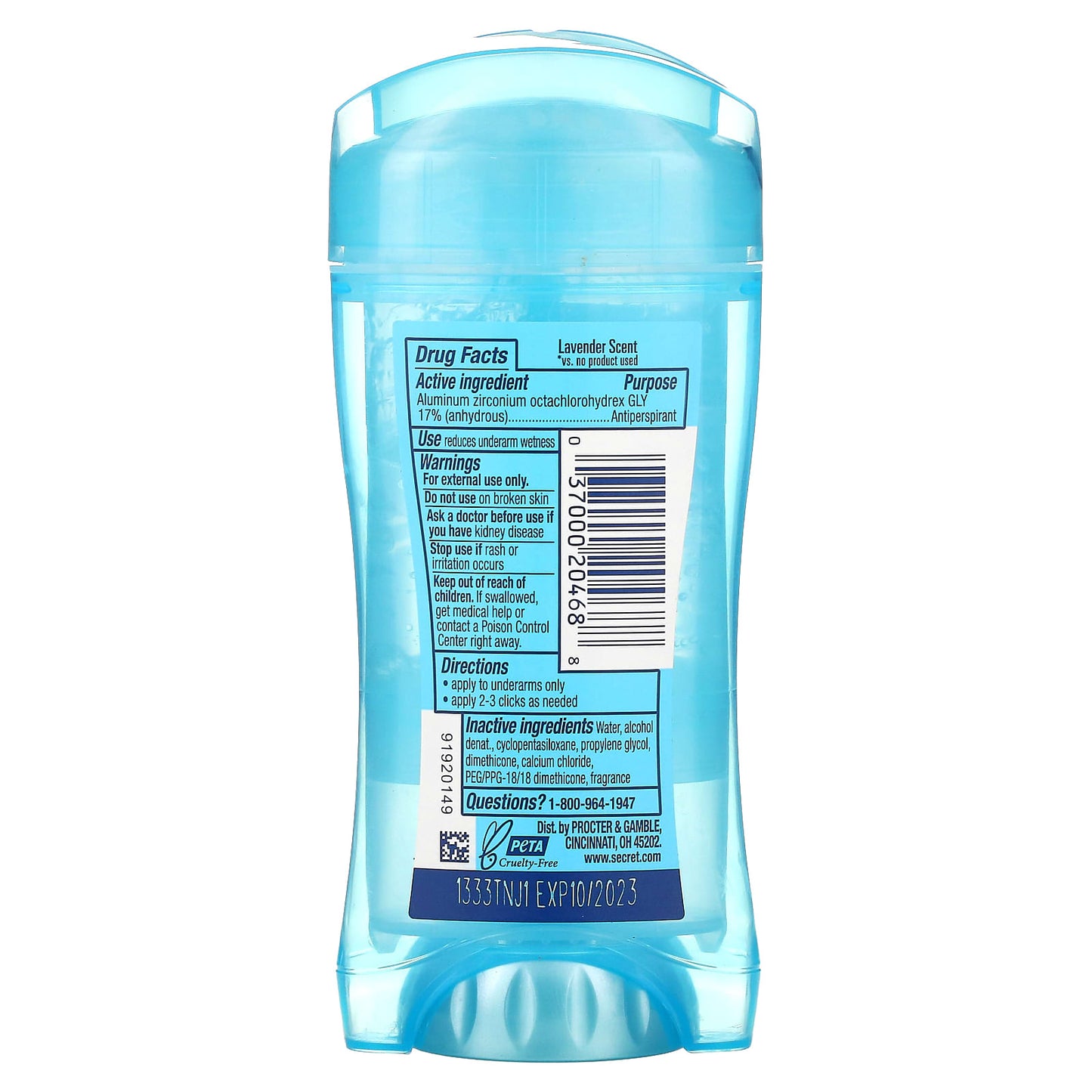 Secret, 48 Hour Clear Gel Antiperspirant/Deodorant, Relaxing Lavender, 2.6 oz (73 g) - Image 2