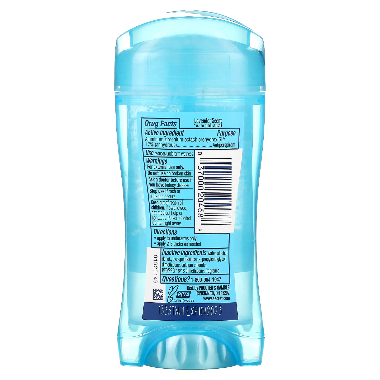 Secret, 48 Hour Clear Gel Antiperspirant/Deodorant, Relaxing Lavender, 2.6 oz (73 g) - Image 2