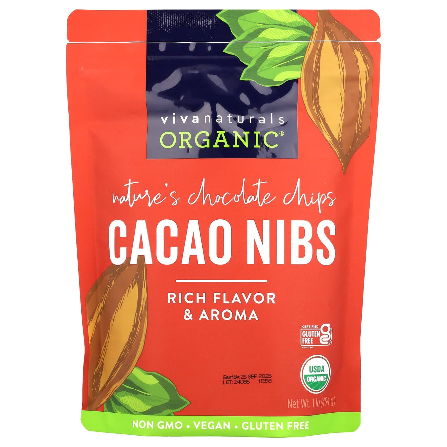 Viva Naturals, Organic® Cacao Nibs, 1 lb (454 g) - Image 1