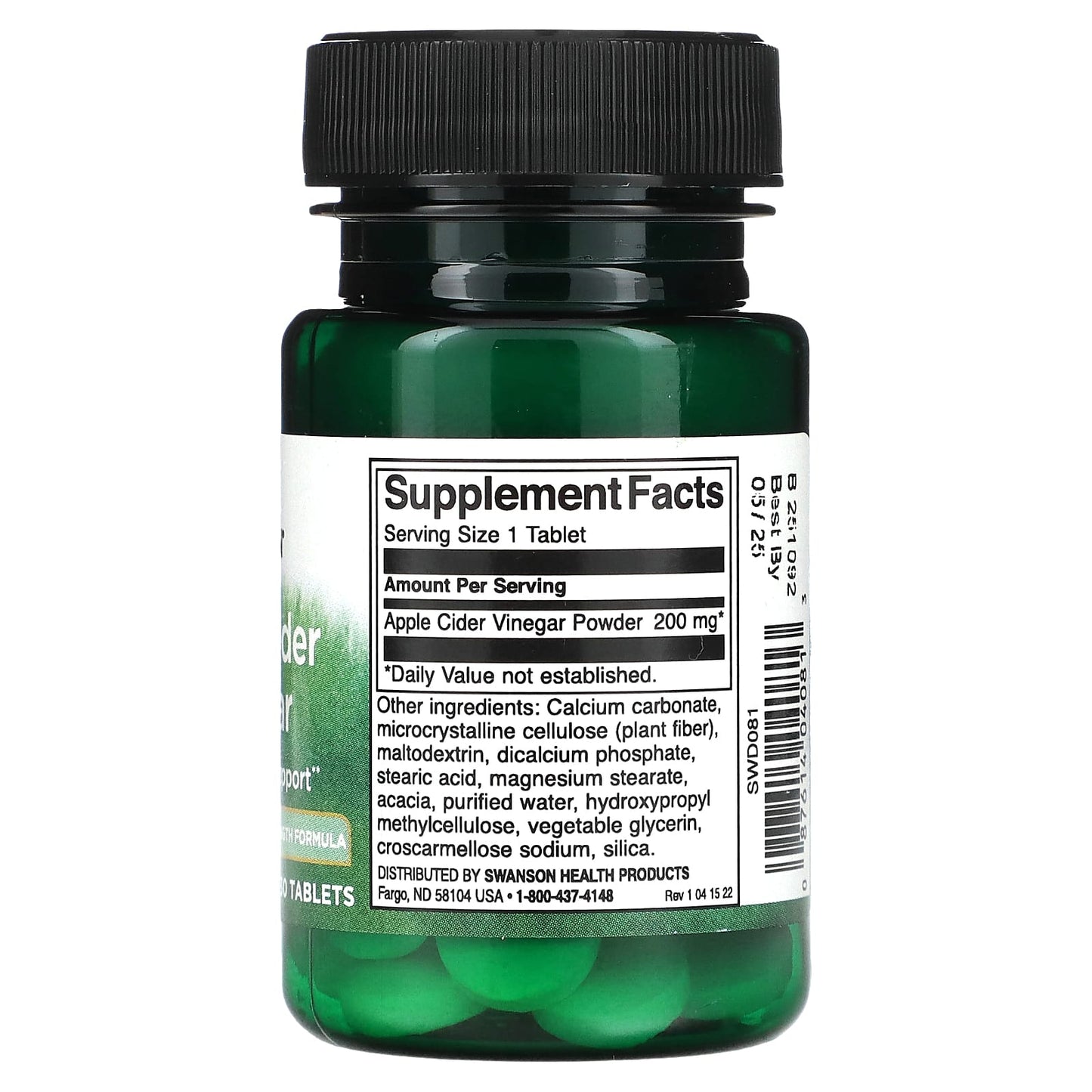 Swanson, Apple Cider Vinegar, 200 mg , 30 Tablets - Image 2