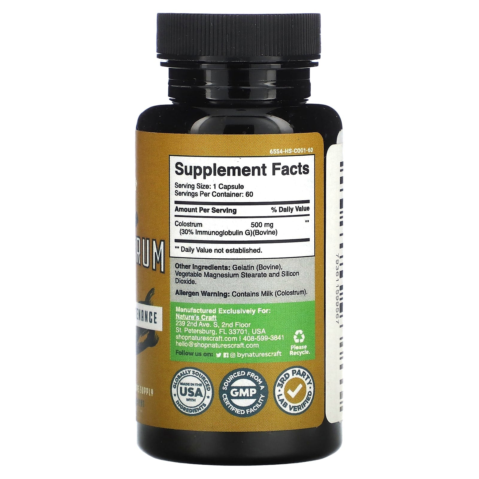 Nature's Craft, Colostrum, 500 mg, 60 Capsules - Image 2