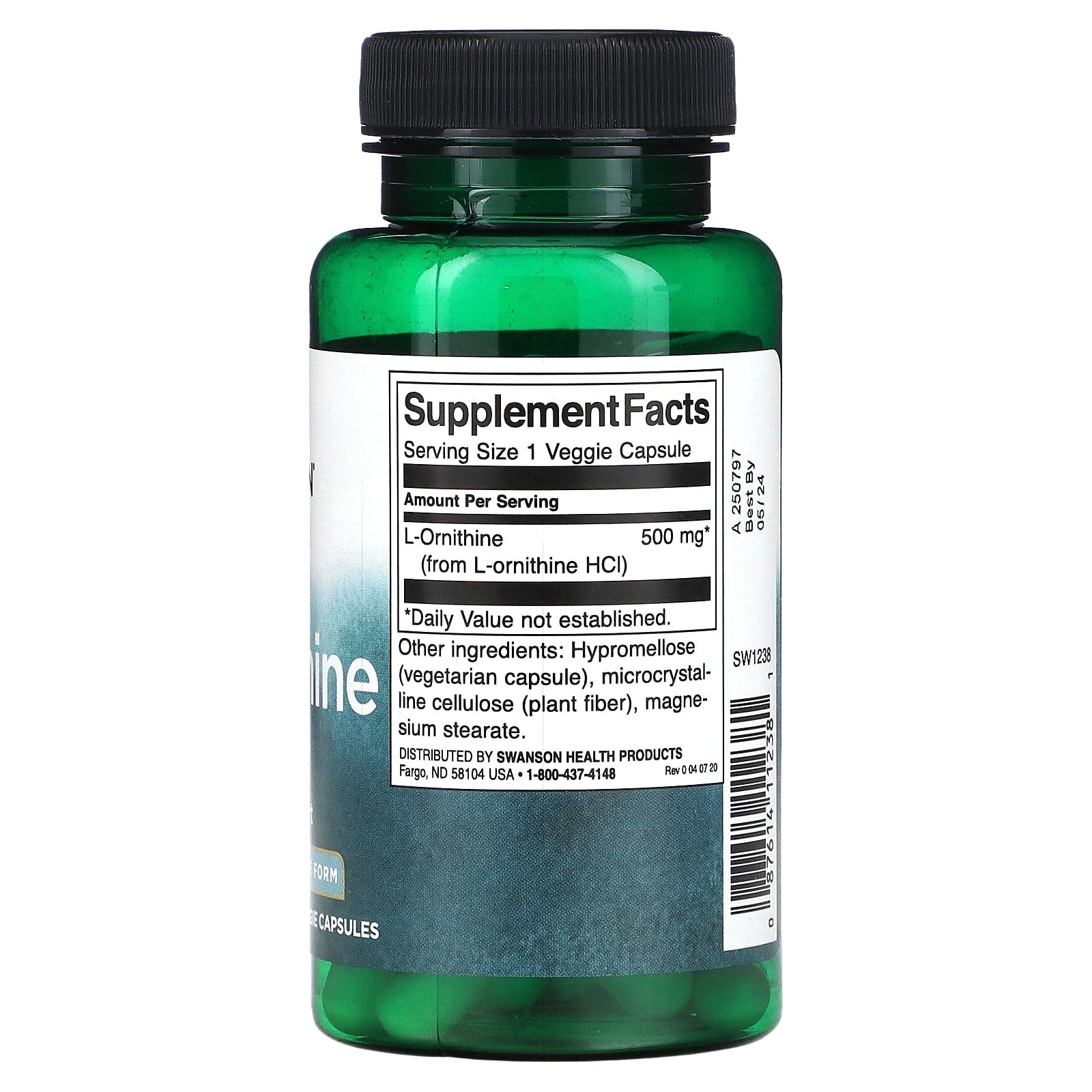 Swanson, L-Ornithine, Free Form, 500 mg, 60 Veggie Capsules - Image 2