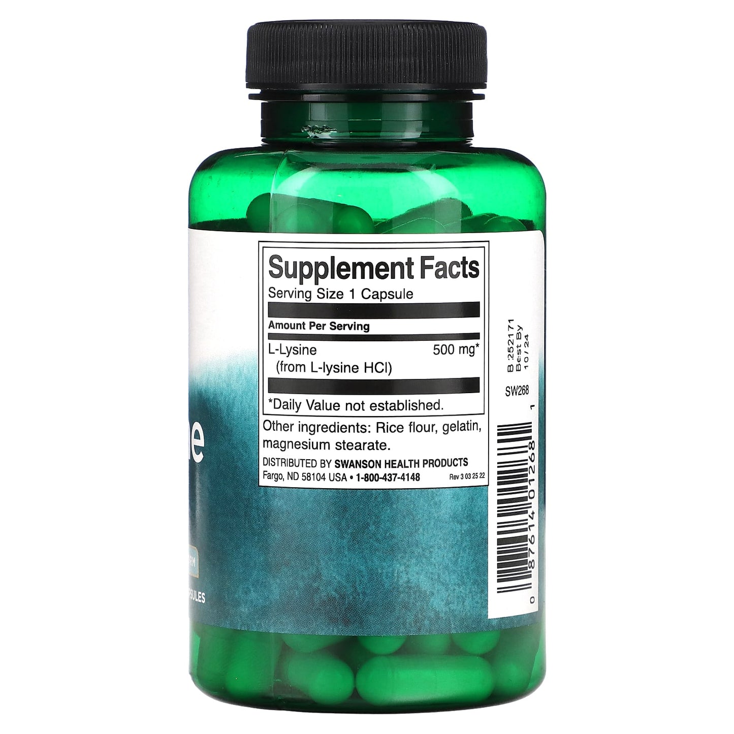 Swanson, L-Lysine, 500 mg, 100 Capsules - Image 2