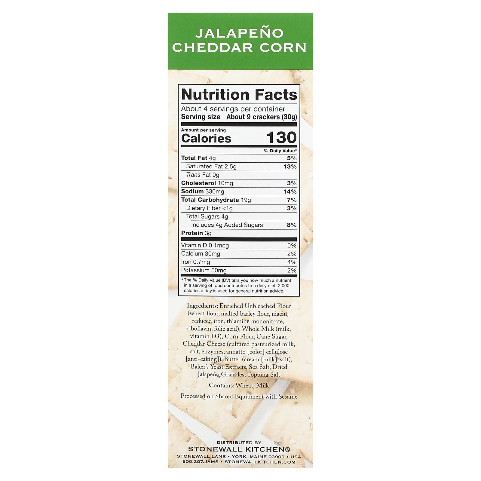Stonewall Kitchen, Down East Crackers, Jalapeño Cheddar Corn, 4.4 oz (125 g) - Image 2