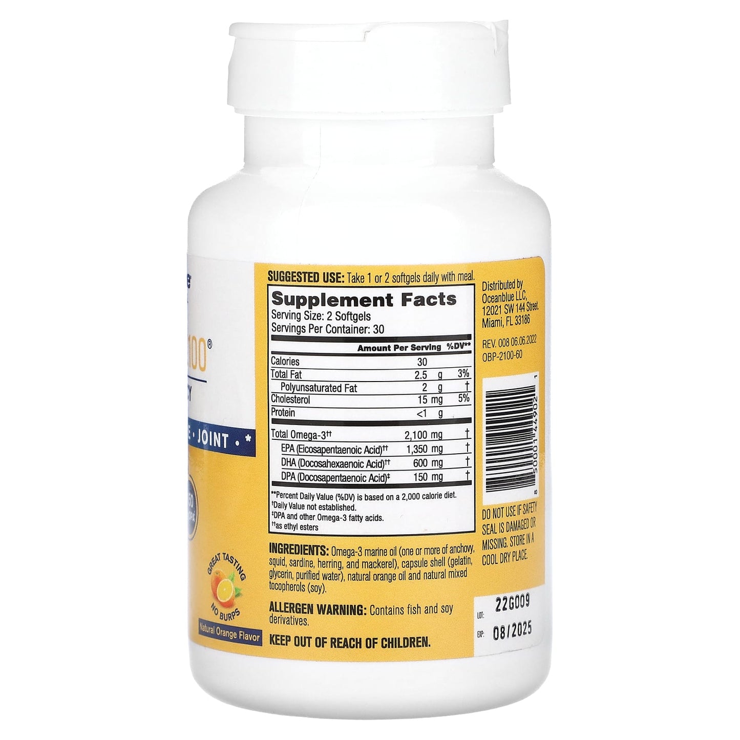 OceanBlue, Professional, Omega-3 2100, High-Potency, Natural Orange, 60 Softgels (1,050 mg per Softgel) - Image 2