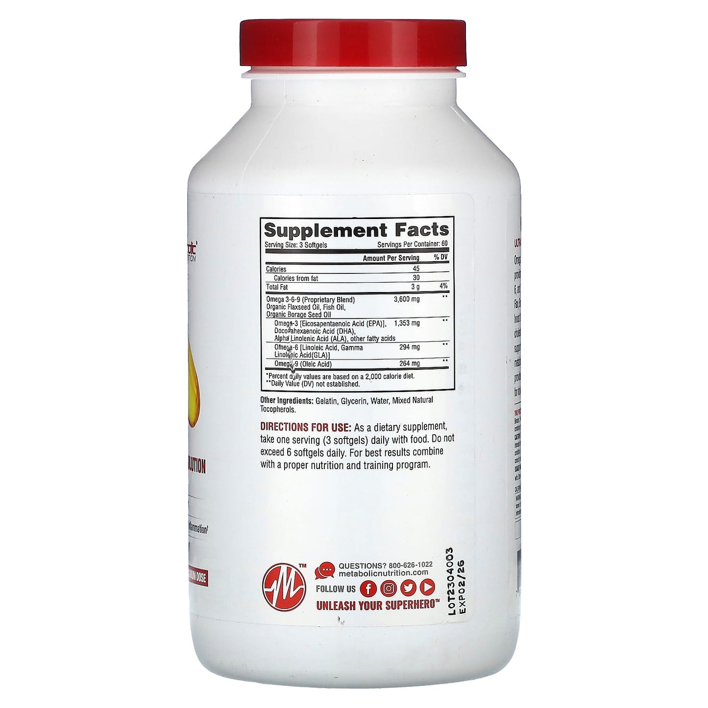 Metabolic Nutrition, Omega 369, 3,600 mg, 180 Softgels (1,200 mg per Softgel)