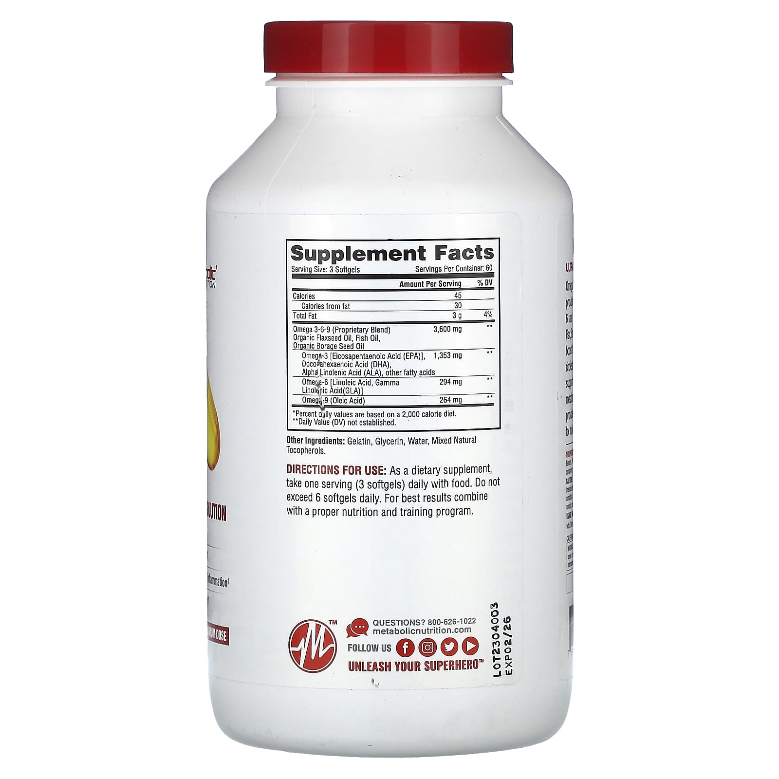Metabolic Nutrition, Omega 369, 3,600 mg, 180 Softgels (1,200 mg per Softgel)
