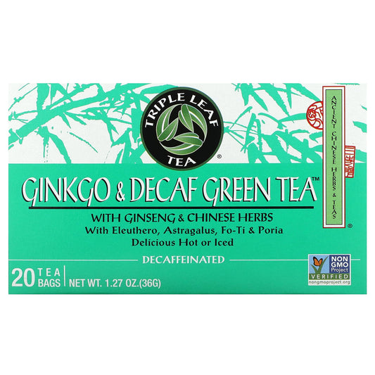 Triple Leaf Tea, Ginkgo & Decaf Green Tea, 20 Tea Bags, 1.27 oz (36 g) - Image 1
