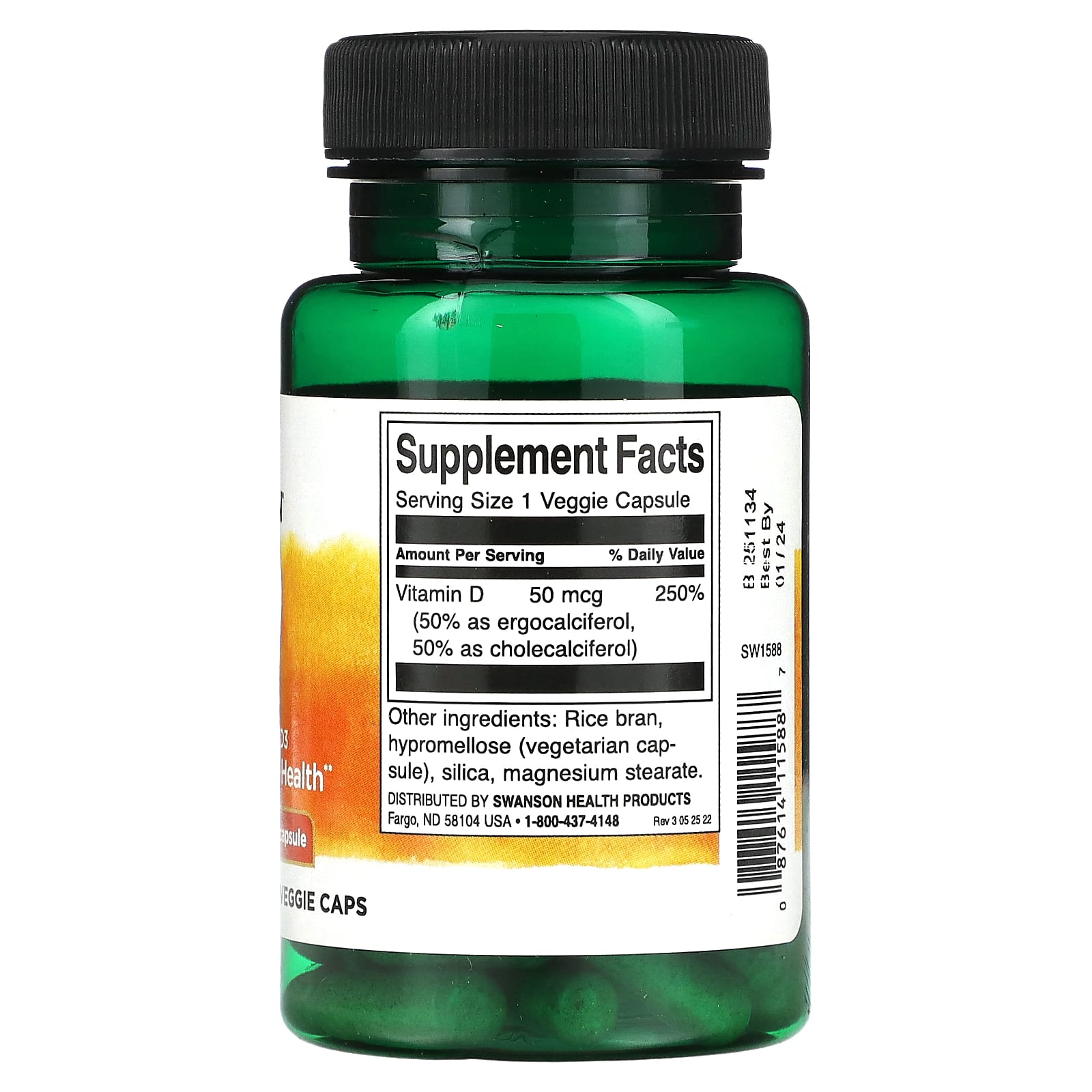Swanson, D Complex with Vitamins D2 and D3, 50 mcg (2,000 IU), 60 Veggie Caps - Image 2
