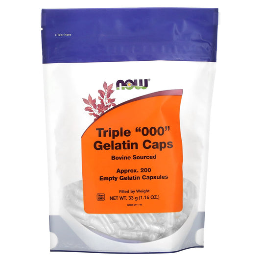 NOW Foods, Triple "000" Gelatin Caps, Approx. 200 Empty Gelatin Capsules, 1.16 oz (33 g) - Image 1