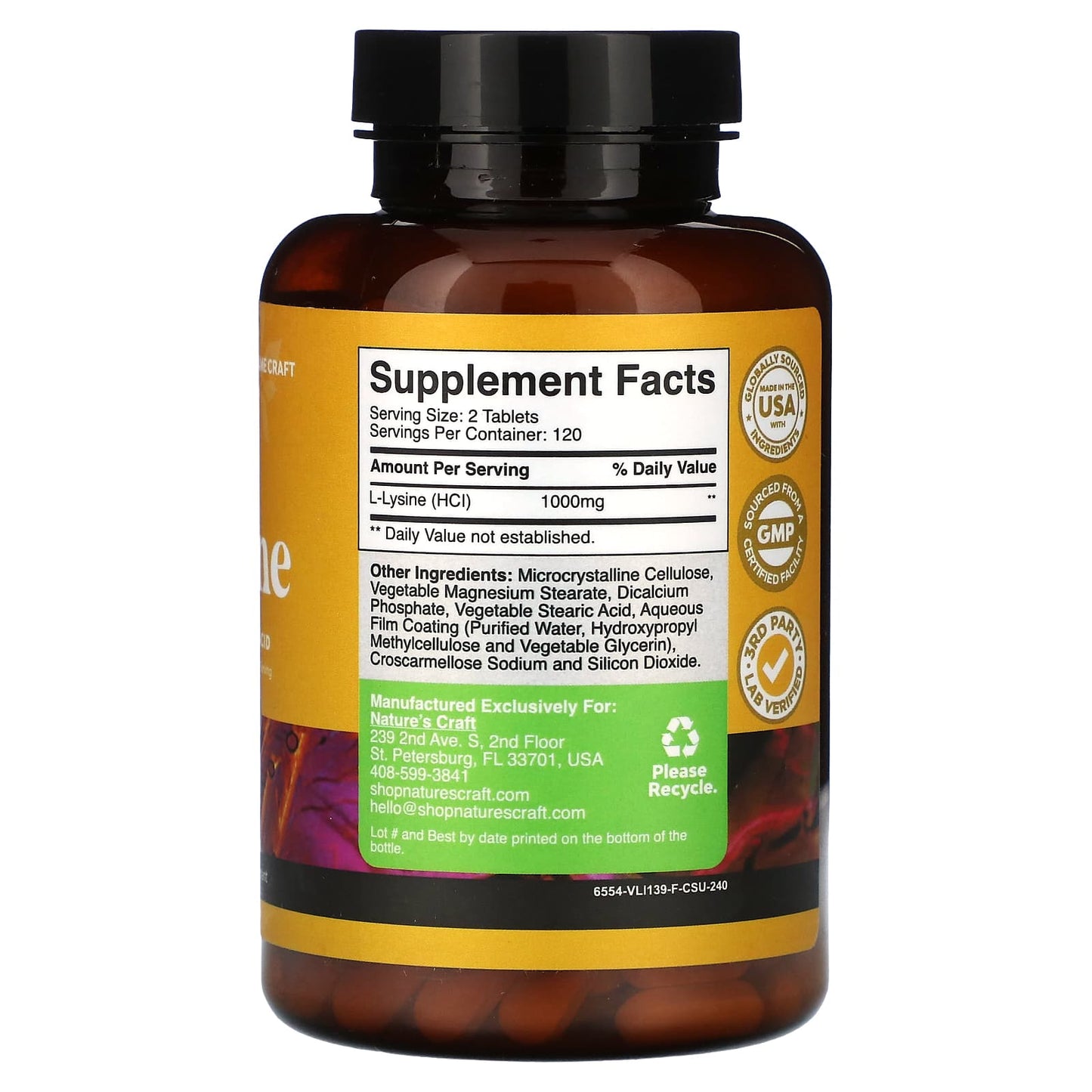 Nature's Craft, L-Lysine, 240 Tablets (500 mg per Tablet) - Image 2